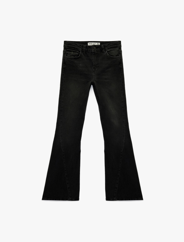  Cepli Yüksek Bel İspanyol Paça Jean Pantolon - Flare Jeans