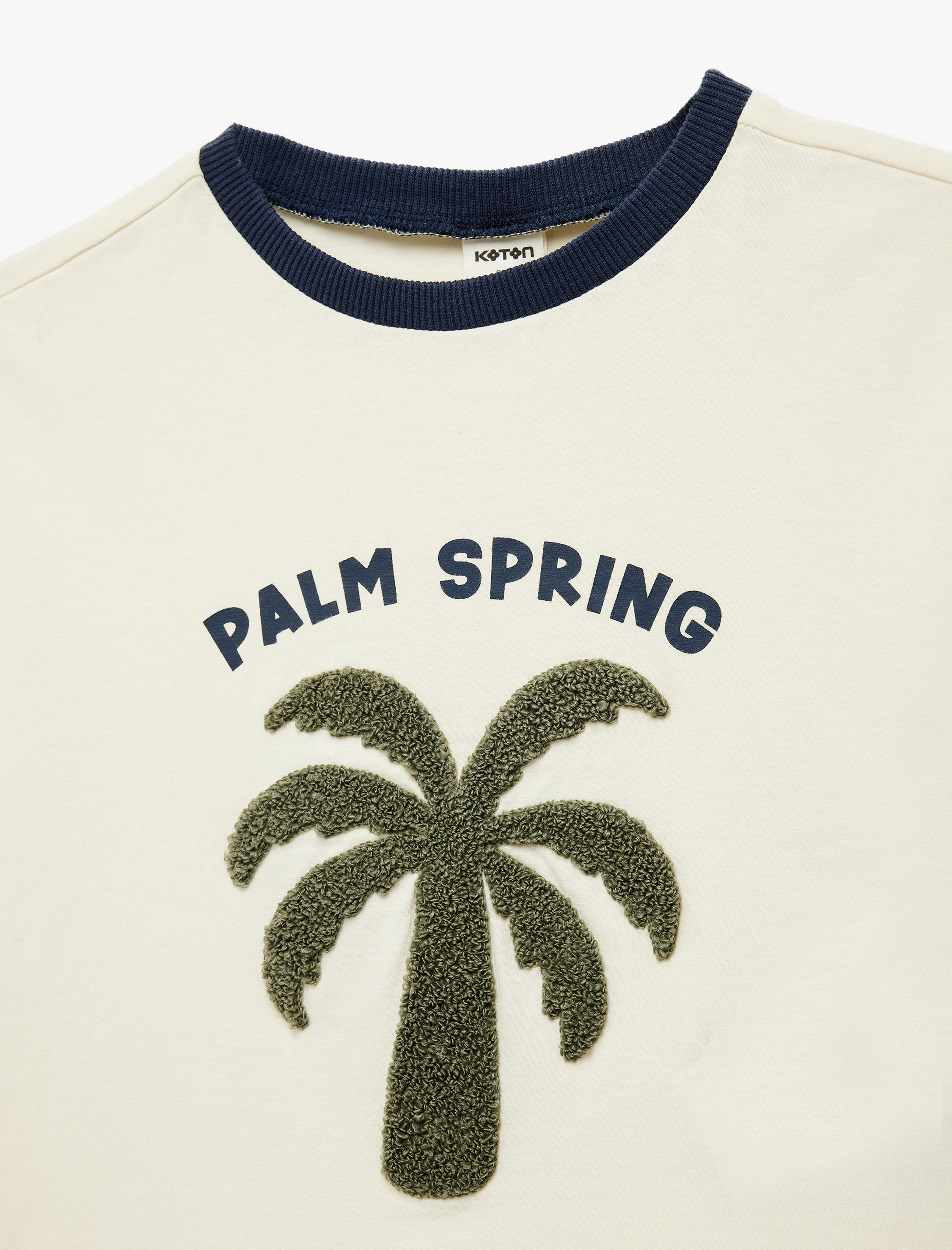  Erkek Bebek Palmiye Baskılı Kısa Kollu Bisiklet Yaka Pamuklu Tişört