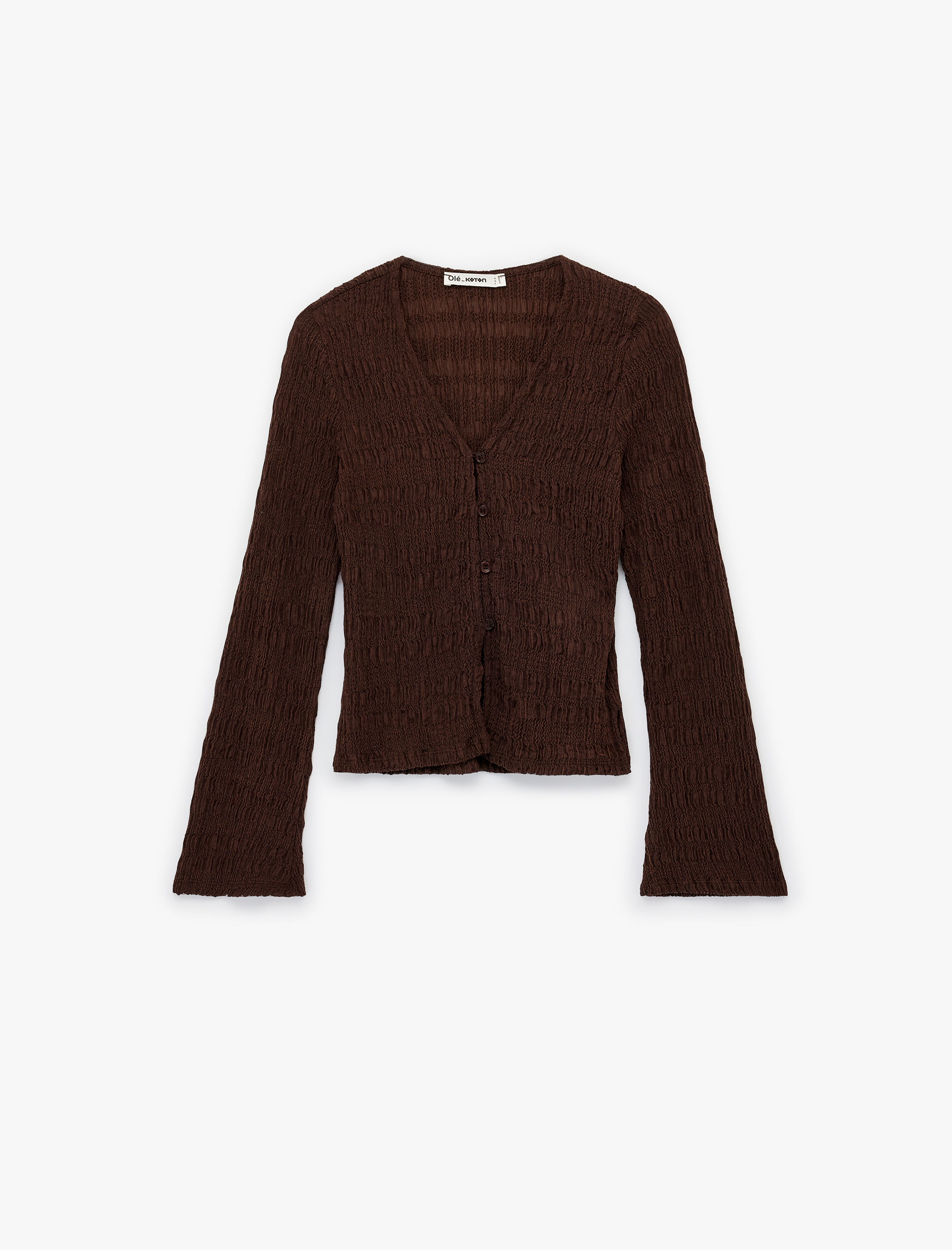   Bürümcük Kumaş Düğmeli Uzun Kollu V Yaka Hırka