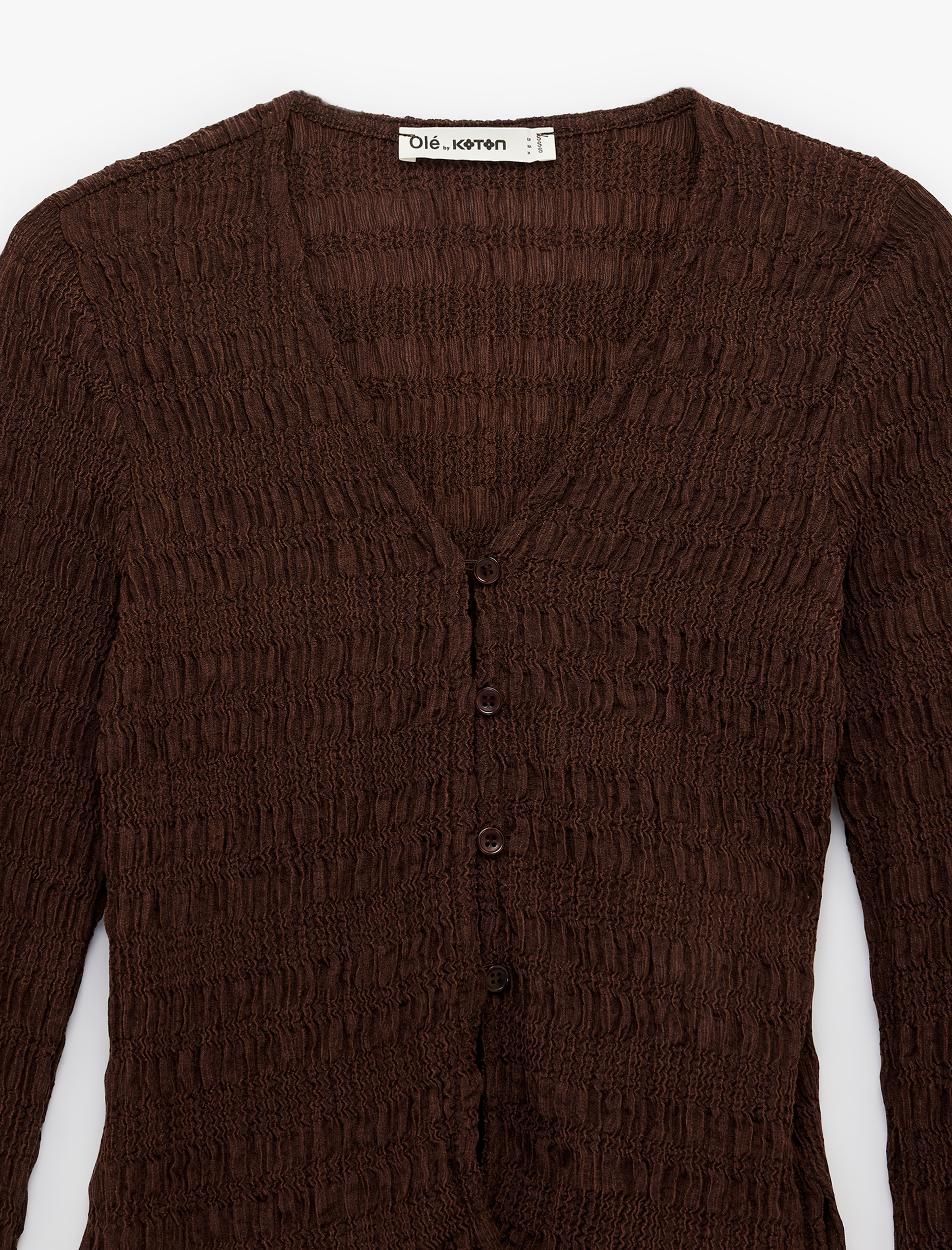   Bürümcük Kumaş Düğmeli Uzun Kollu V Yaka Hırka