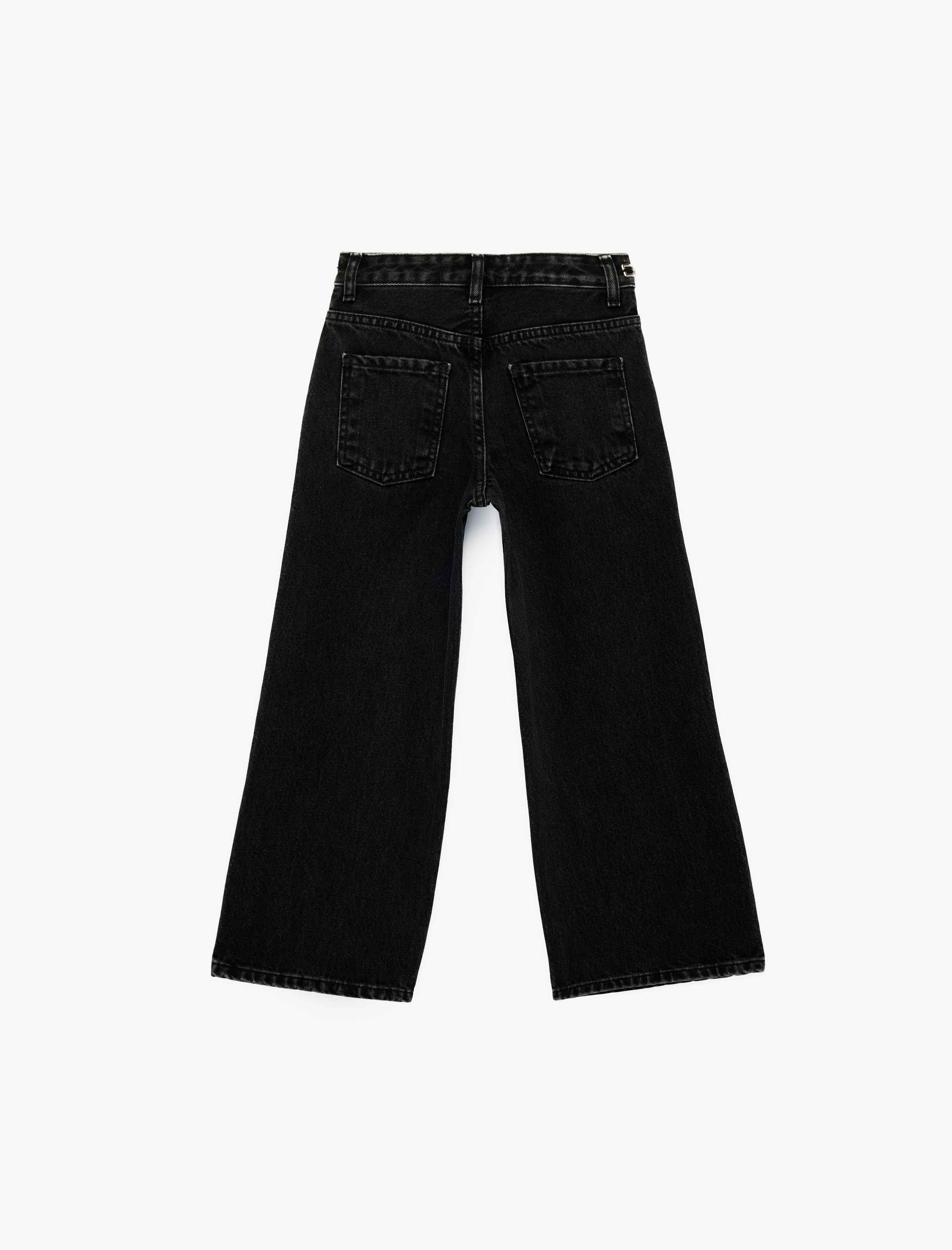  Kız Çocuk Pamuklu Aksesuar Detaylı Cepli Geniş Paça Denim Pantolon - Wide Leg Jeans