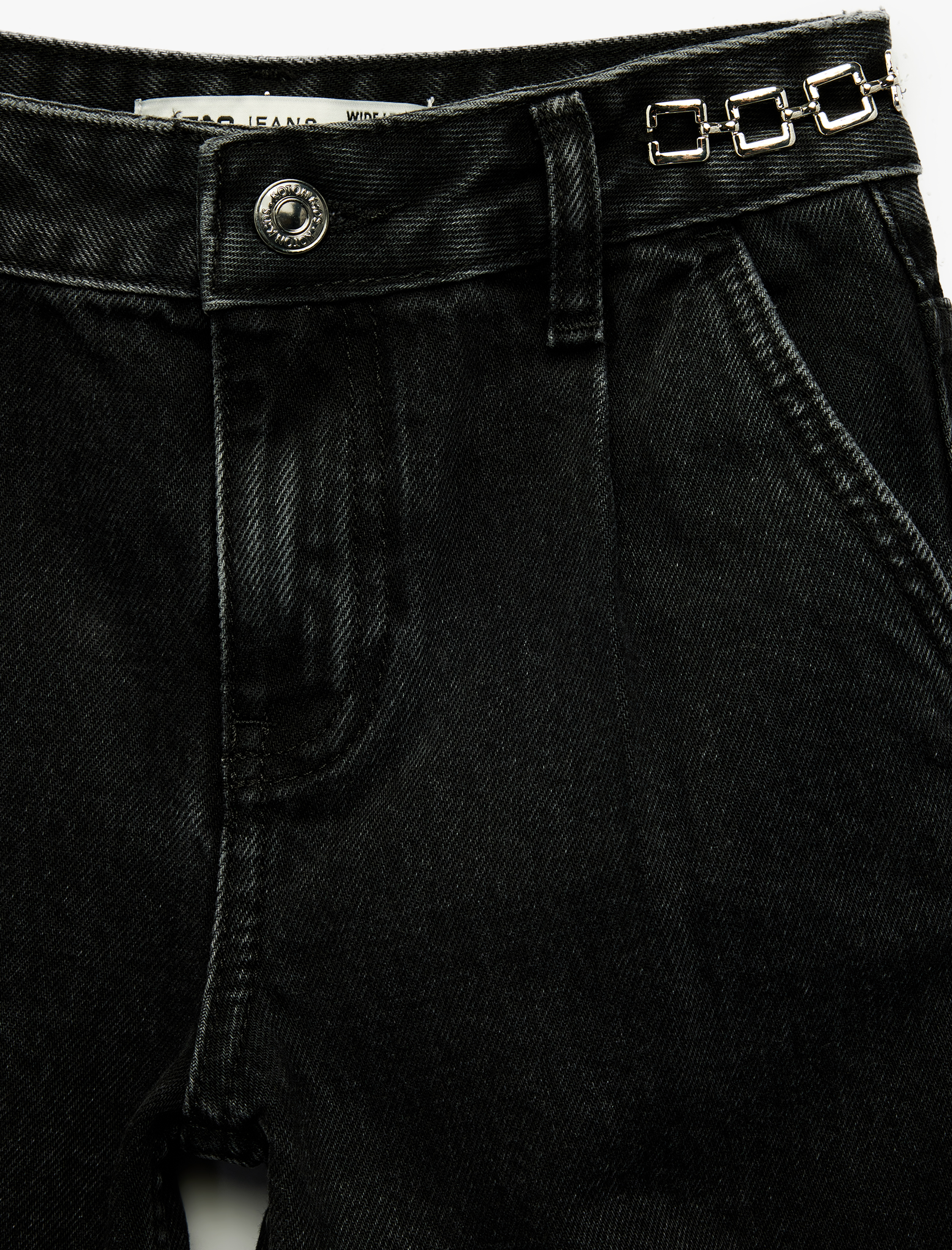  Kız Çocuk Pamuklu Aksesuar Detaylı Cepli Geniş Paça Denim Pantolon - Wide Leg Jeans