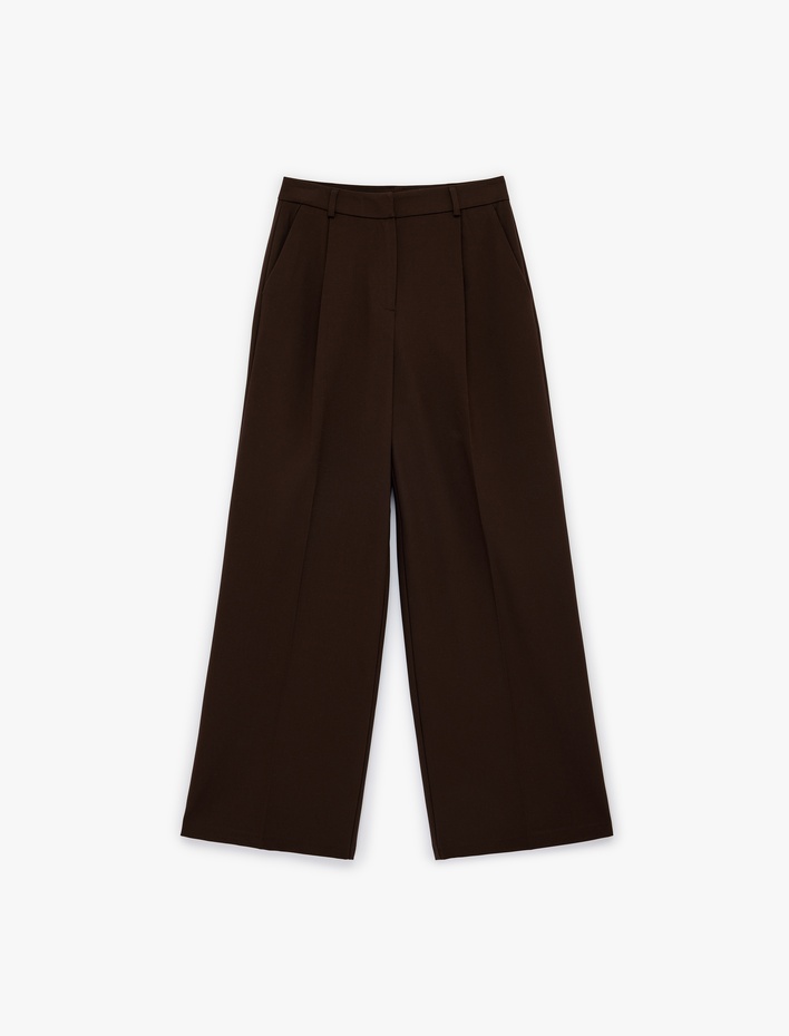  Cepli Geniş Paça Yüksek Bel Pileli Palazzo Pantolon