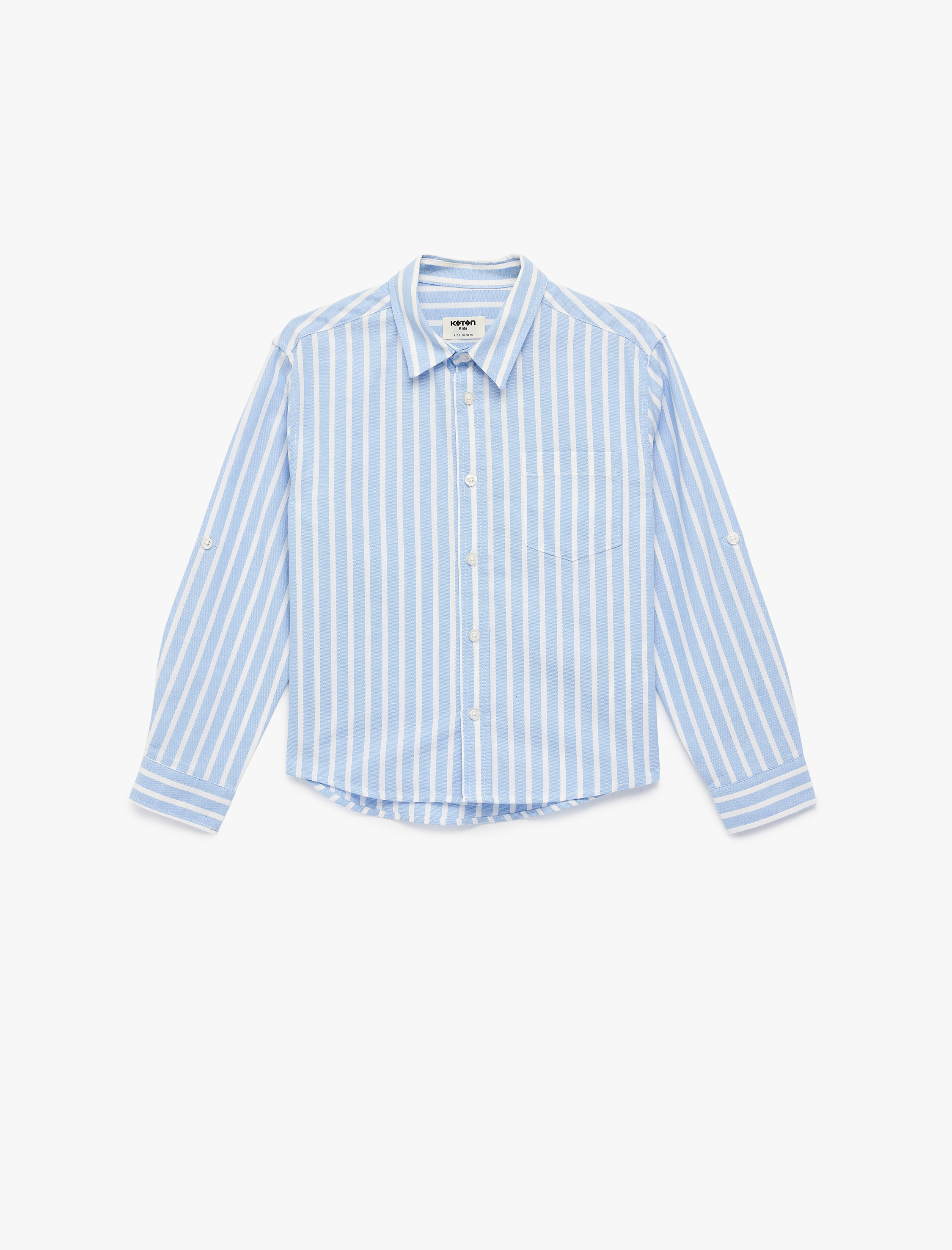  Erkek Çocuk Pamuklu Uzun Kollu Düğmeli Cepli Klasik Yaka Çizgili Gömlek