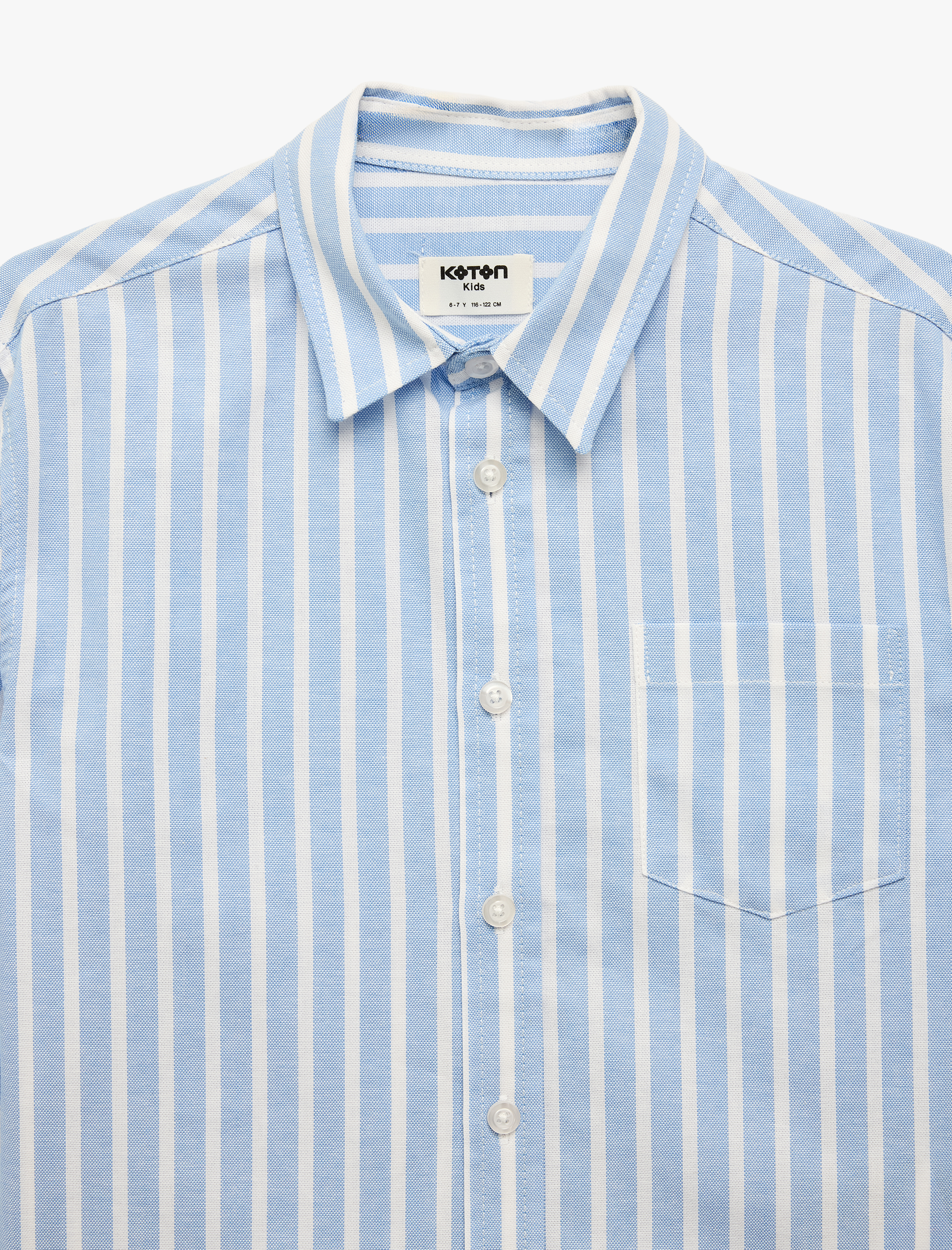  Erkek Çocuk Pamuklu Uzun Kollu Düğmeli Cepli Klasik Yaka Çizgili Gömlek
