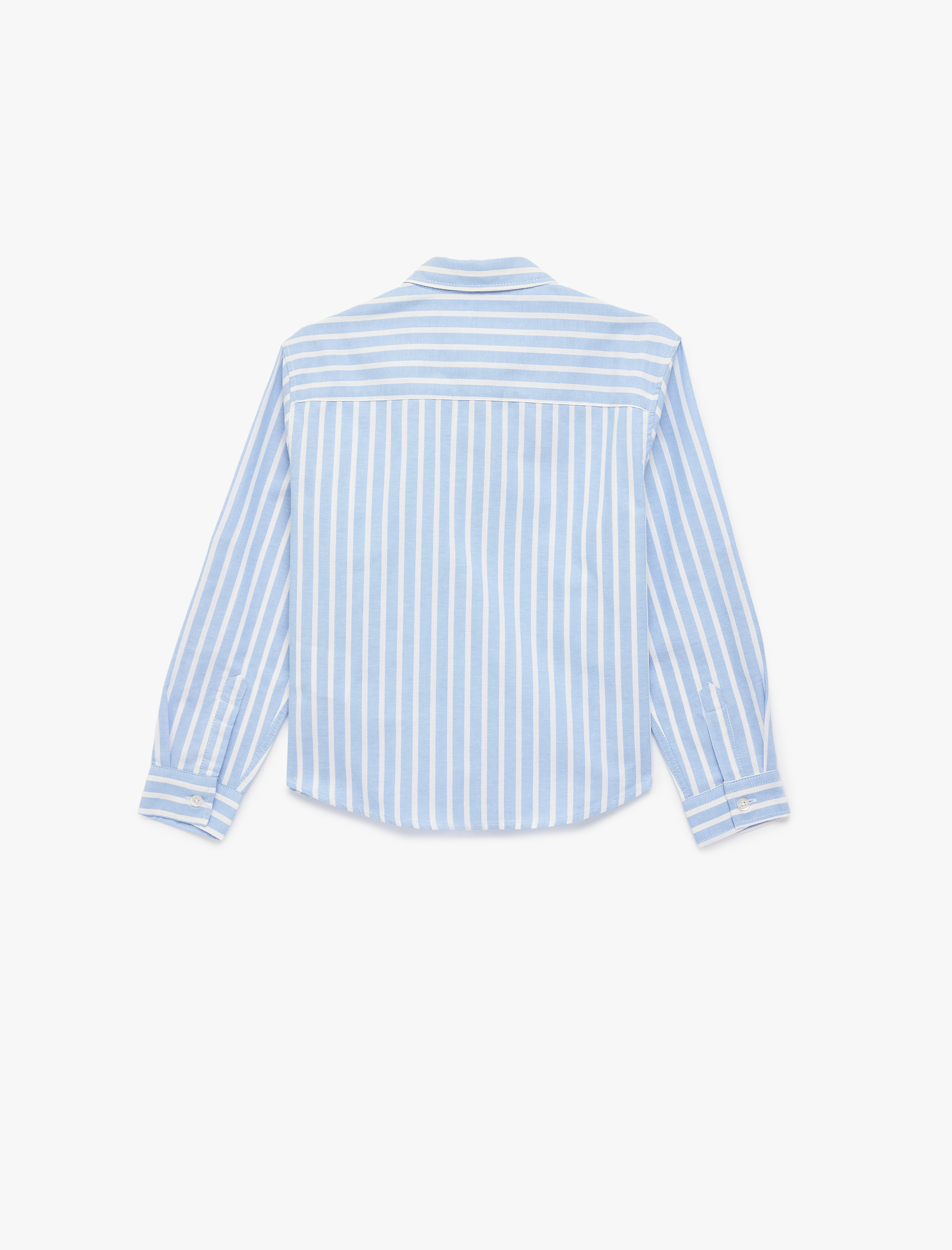  Erkek Çocuk Pamuklu Uzun Kollu Düğmeli Cepli Klasik Yaka Çizgili Gömlek