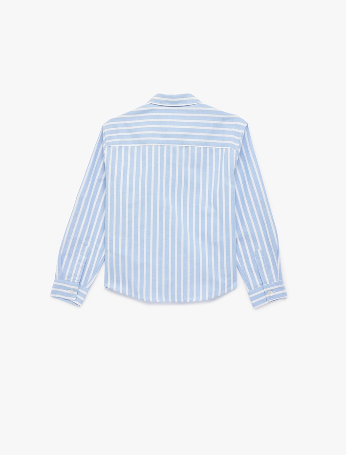 Erkek Çocuk Pamuklu Uzun Kollu Düğmeli Cepli Klasik Yaka Çizgili Gömlek