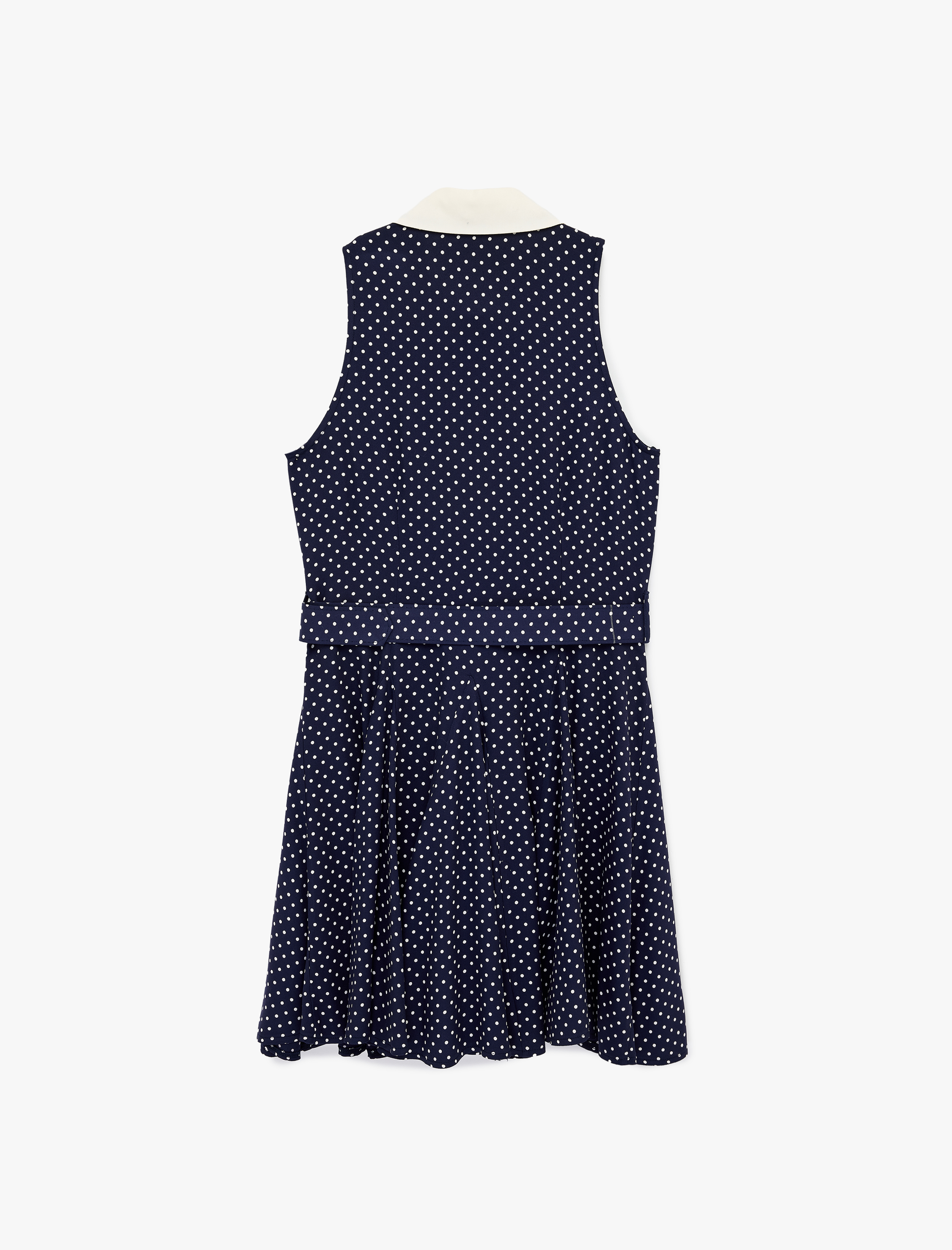   Kemer Detaylı Viskon Kolsuz Klasik Yaka Düğmeli Puantiyeli Mini Elbise