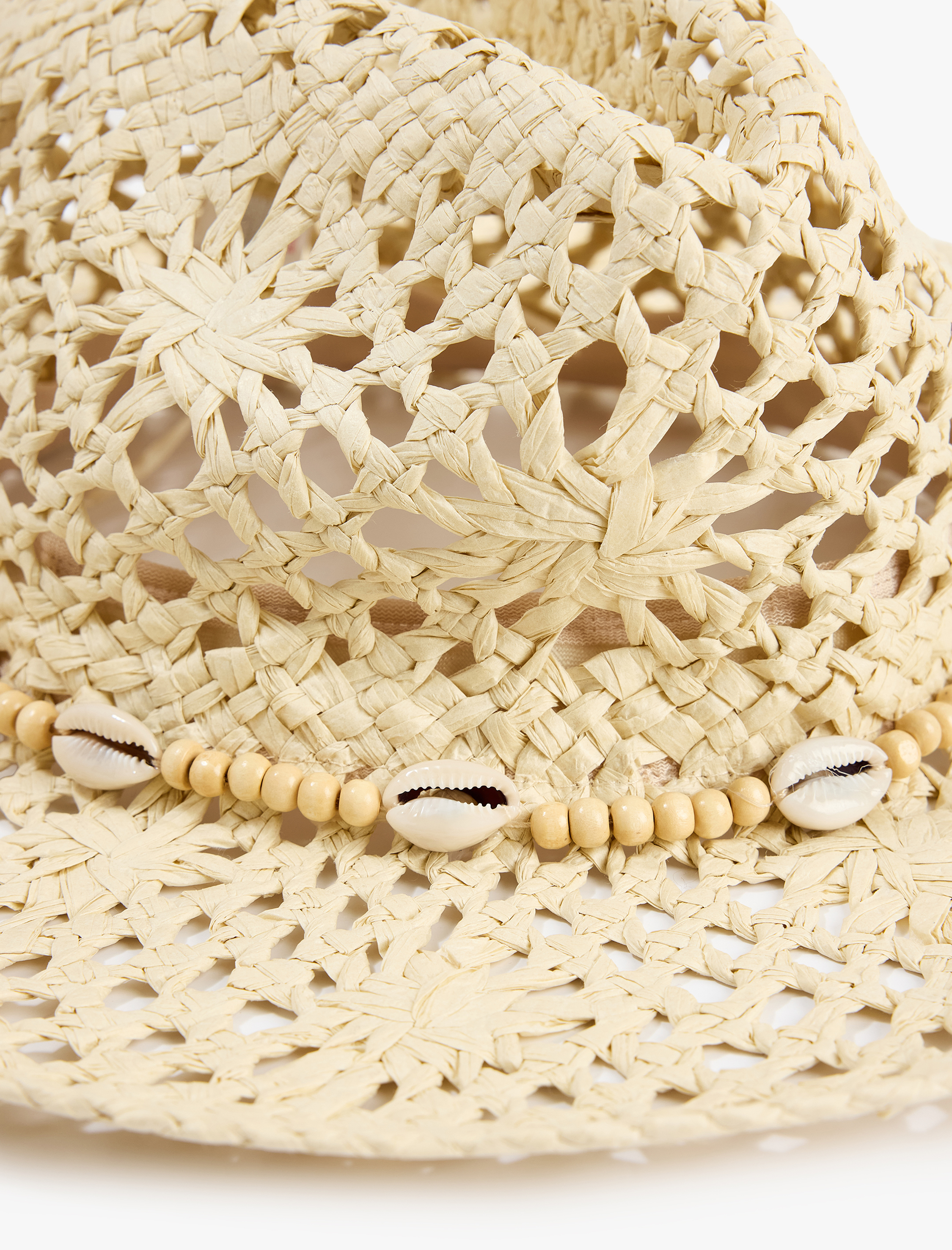  Kadın Deniz Kabuğu Detaylı Hasır Şapka