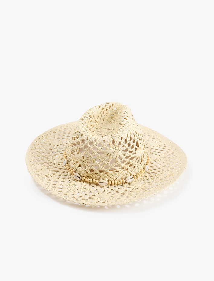 Kadın Deniz Kabuğu Detaylı Hasır Şapka