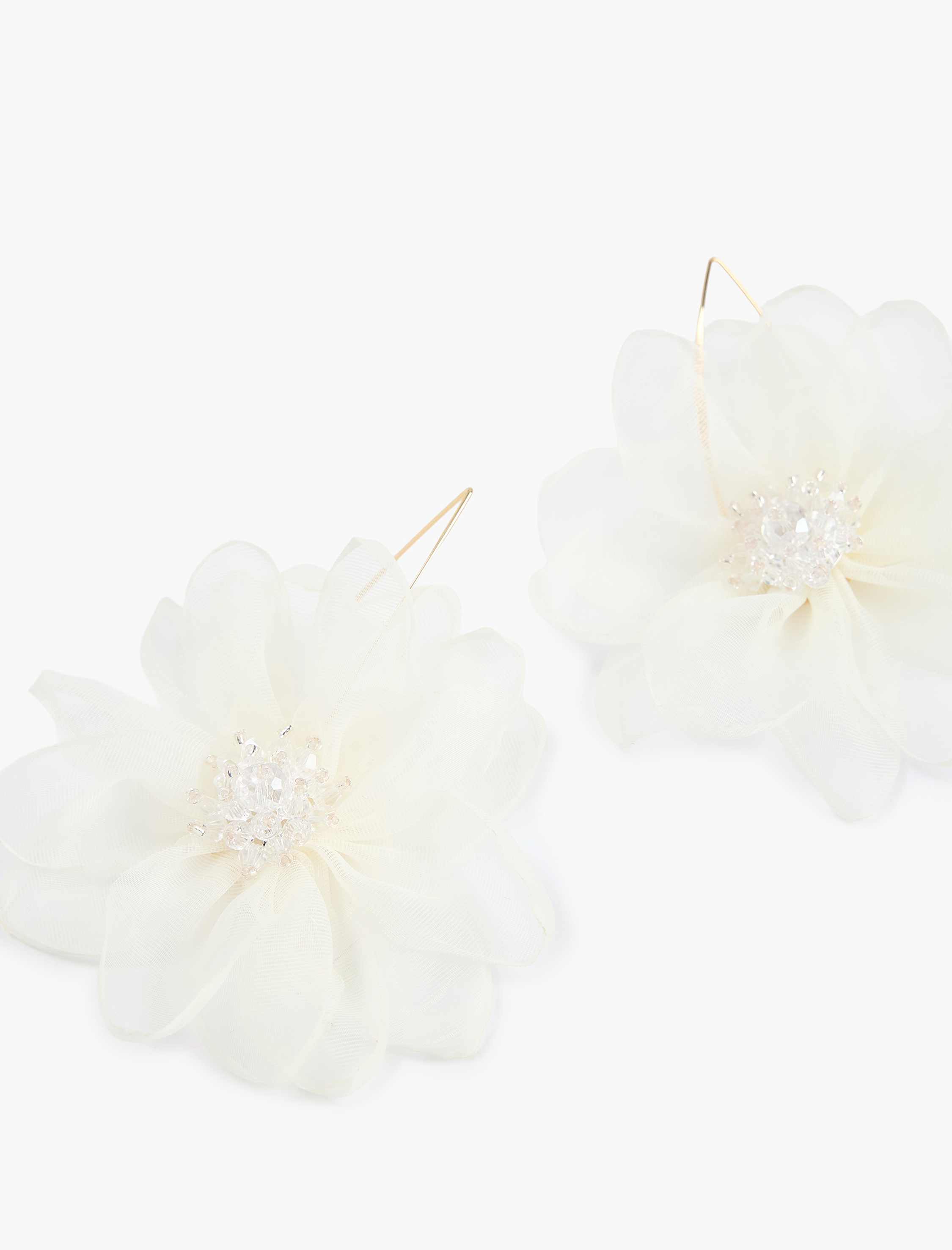  Kadın Büyük Sallantılı Boncuk Detaylı Çiçekli Küpe