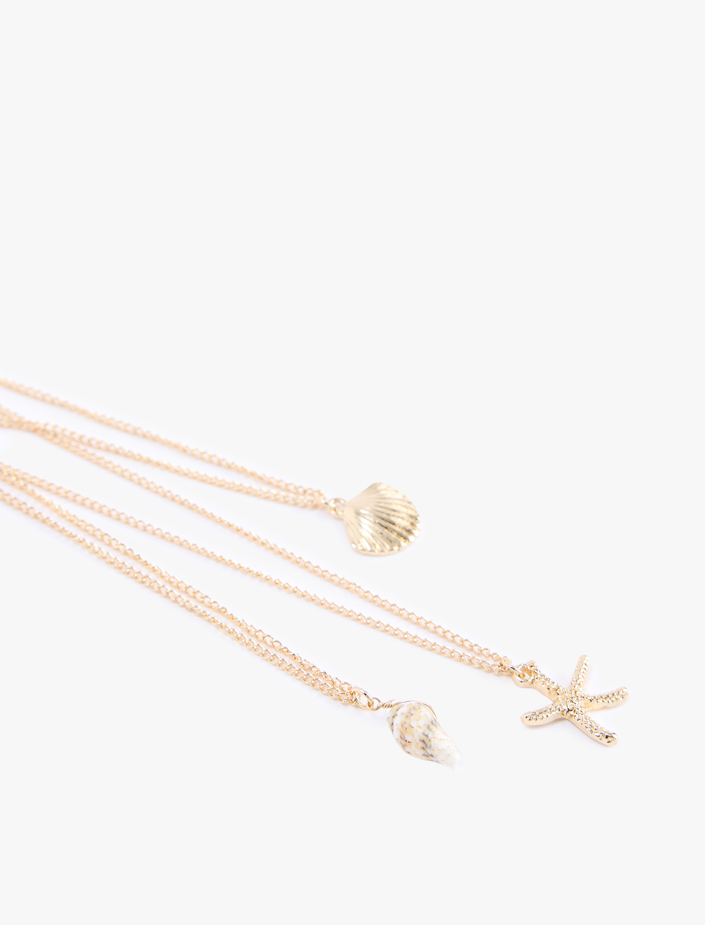  Kadın Taş Detaylı 3 Sıra Çelik Deniz Kabuğu Kolye