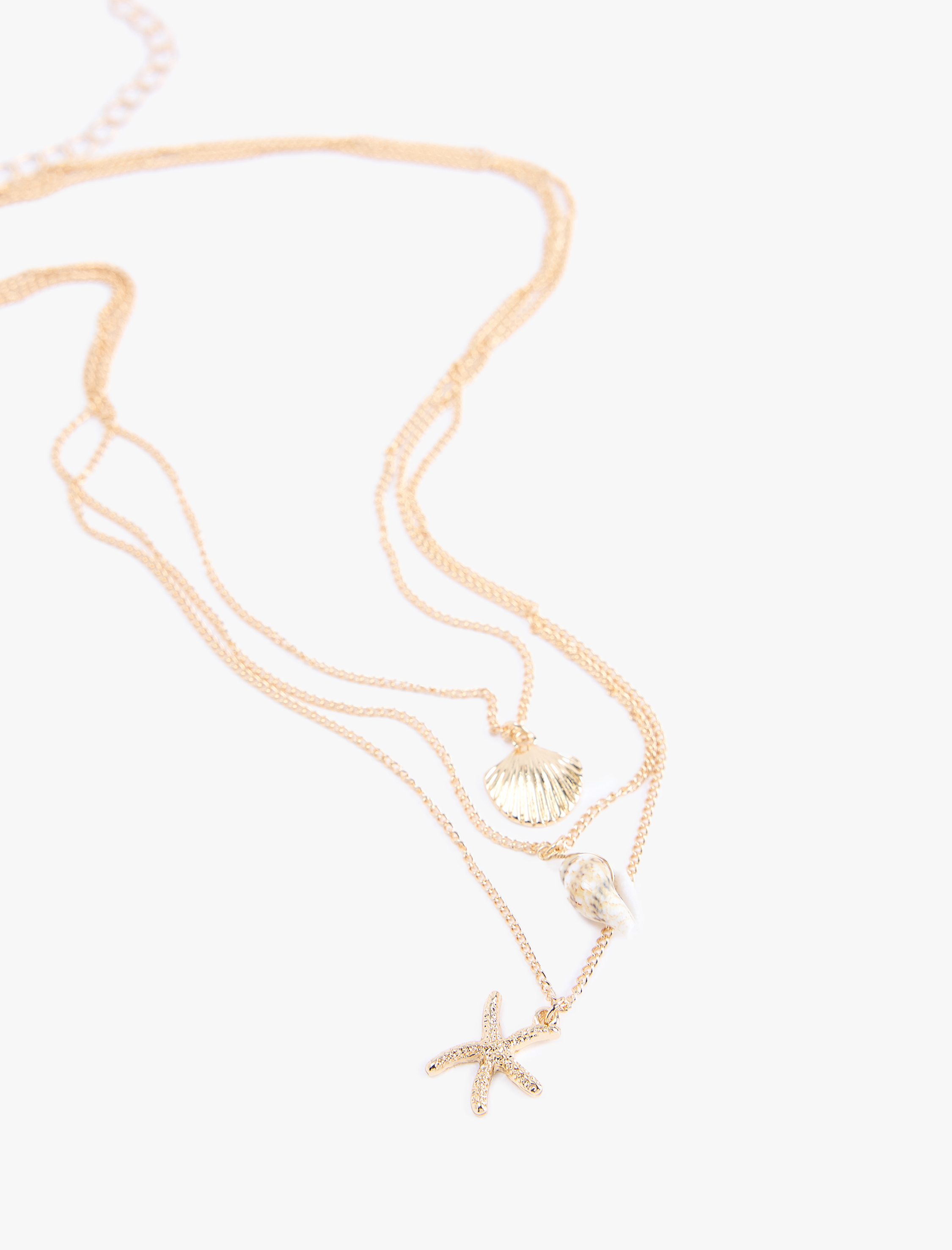  Kadın Taş Detaylı 3 Sıra Çelik Deniz Kabuğu Kolye