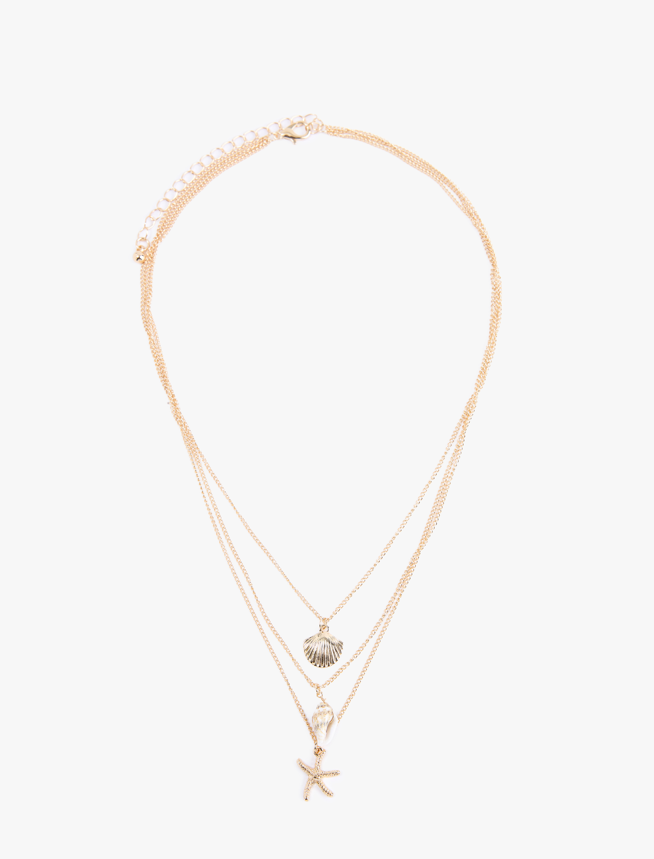  Kadın Taş Detaylı 3 Sıra Çelik Deniz Kabuğu Kolye