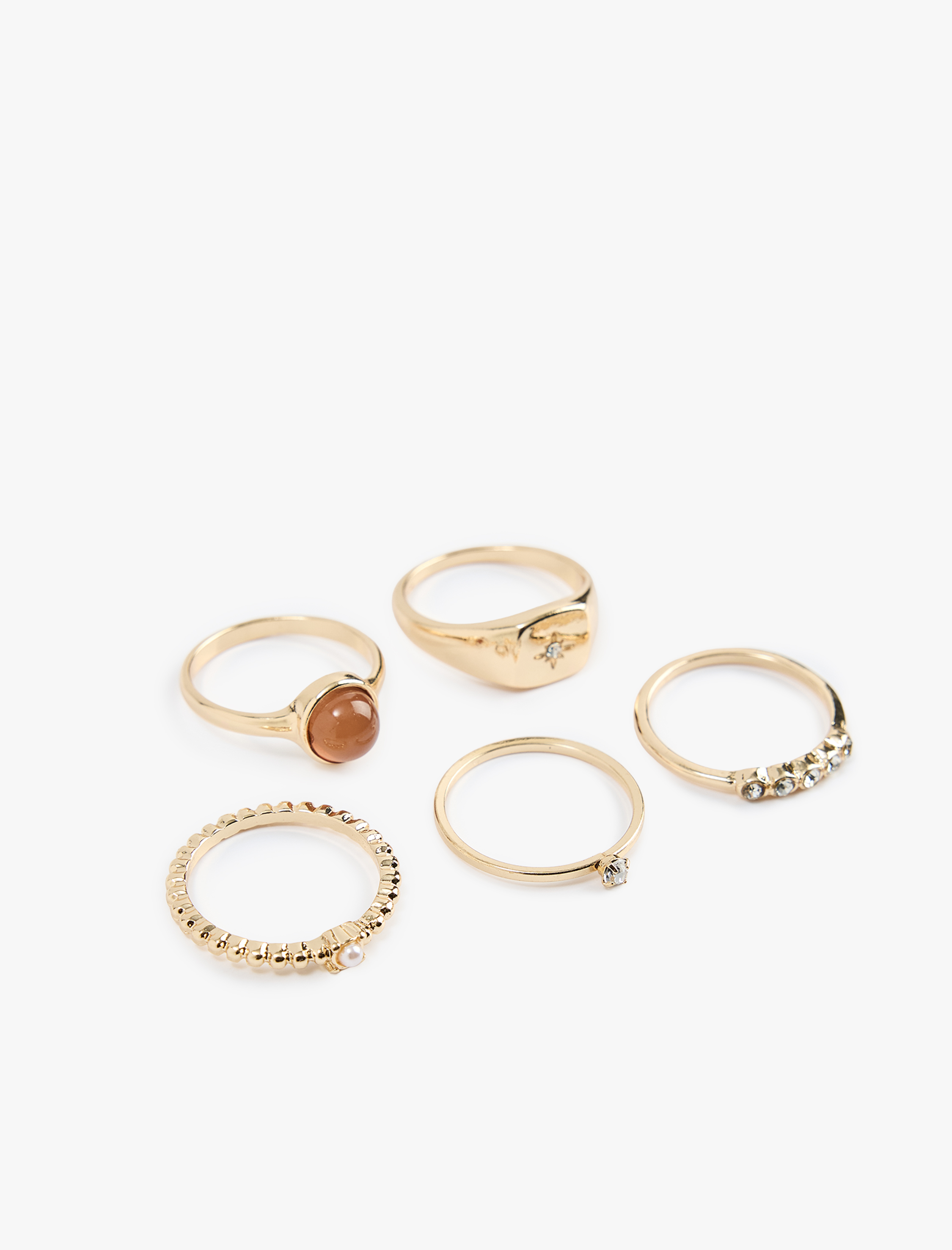  Kadın Çelik Karışımlı Taş Detaylı 5'li Yüzük Seti