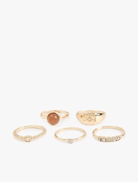 Çelik Karışımlı Taş Detaylı 5'li Yüzük Seti