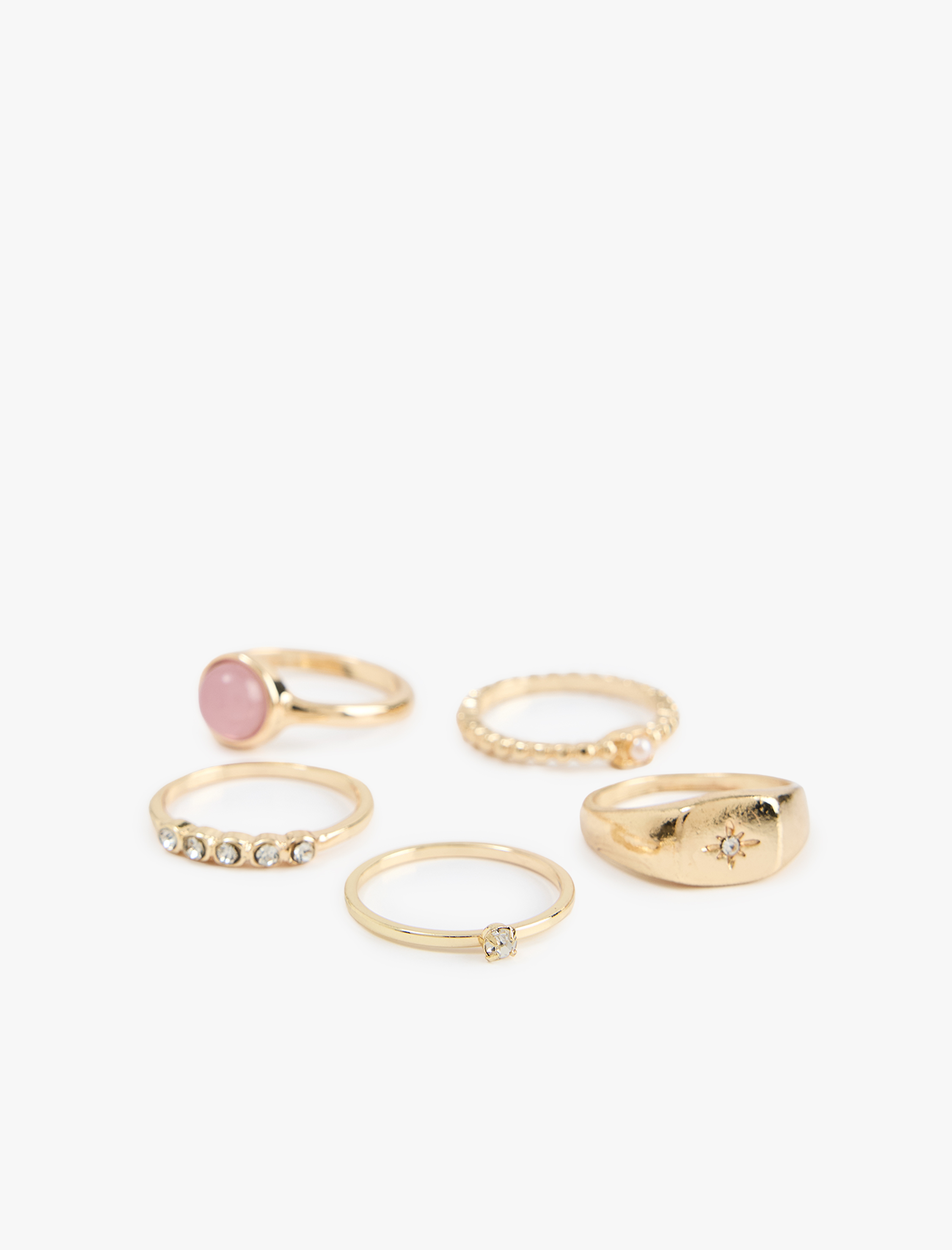  Kadın Çelik Karışımlı Taş Detaylı 5'li Yüzük Seti