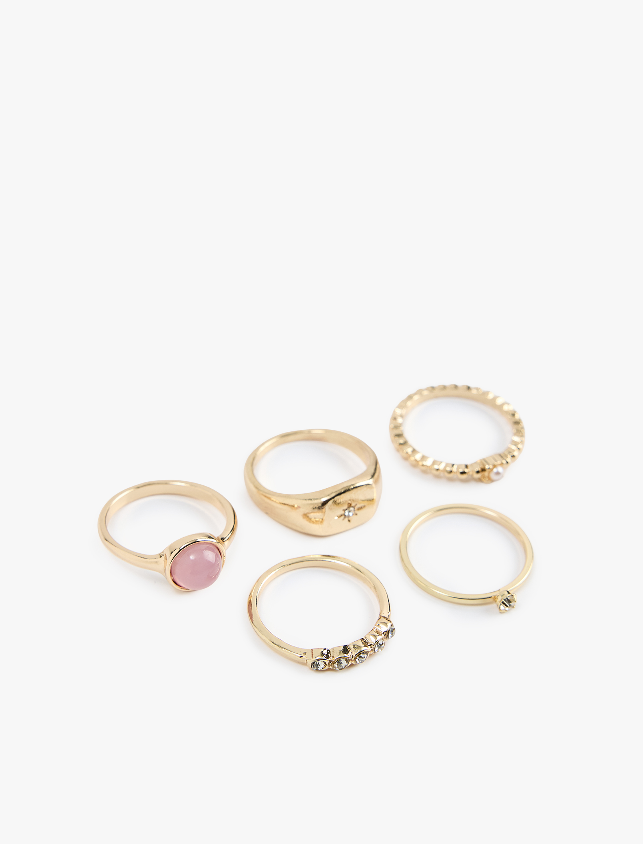  Kadın Çelik Karışımlı Taş Detaylı 5'li Yüzük Seti