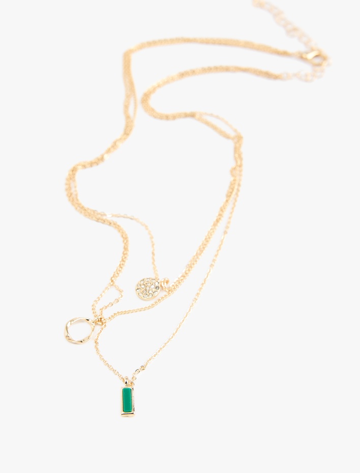 Kadın Taş Detaylı 3 Sıra Çelik Kolye