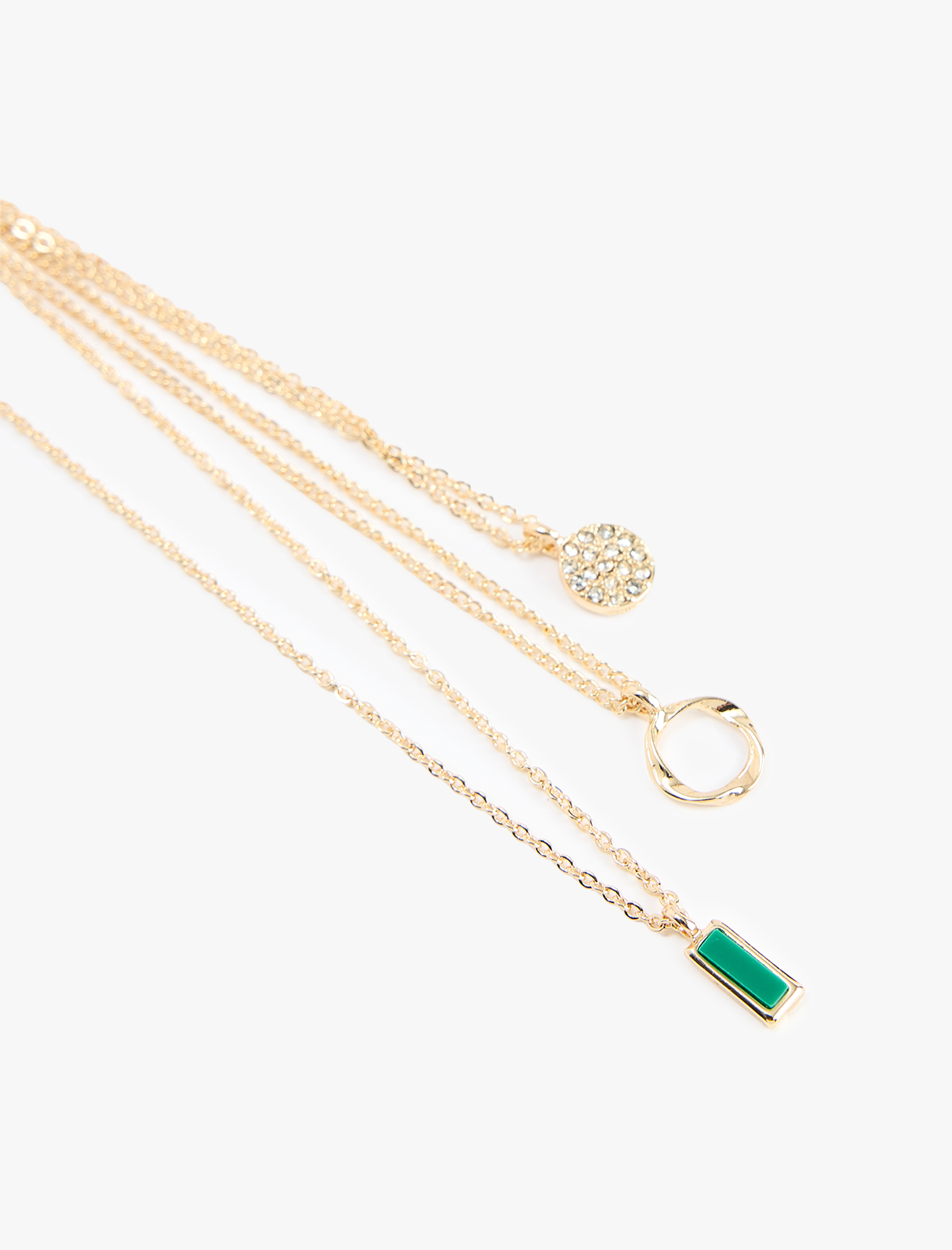  Kadın Taş Detaylı 3 Sıra Çelik Kolye