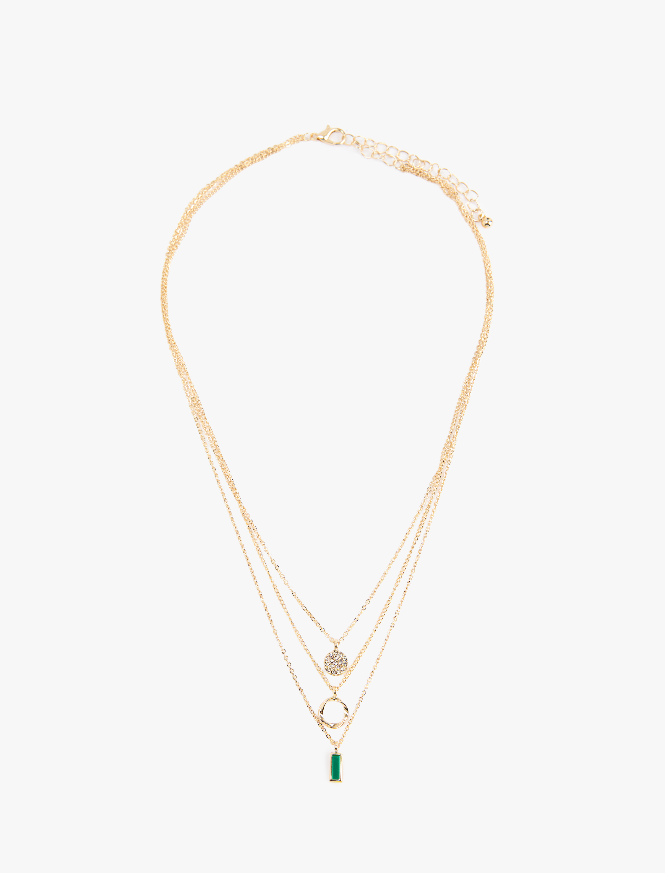  Kadın Taş Detaylı 3 Sıra Çelik Kolye