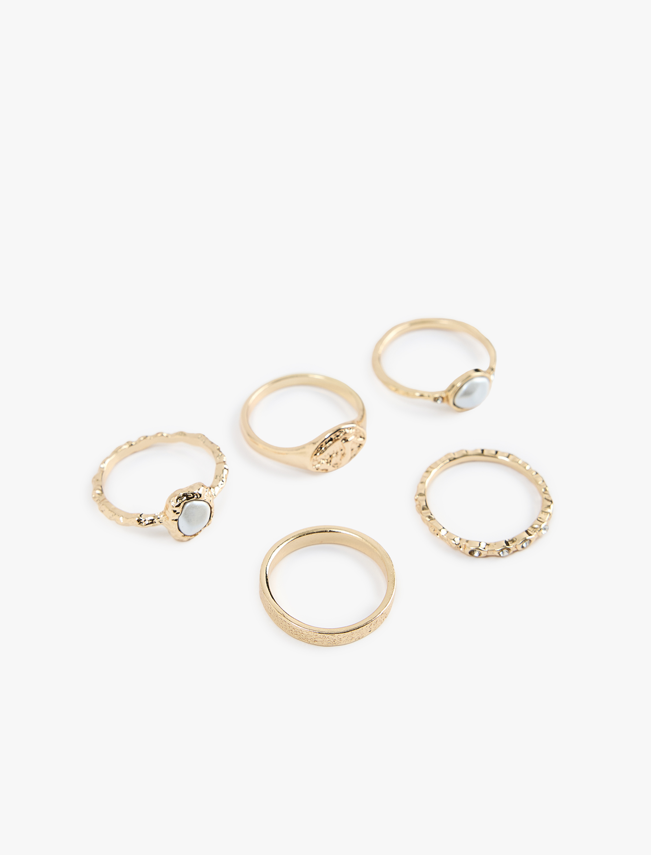  Kadın Taş Detaylı Dokulu 5'li Yüzük Seti