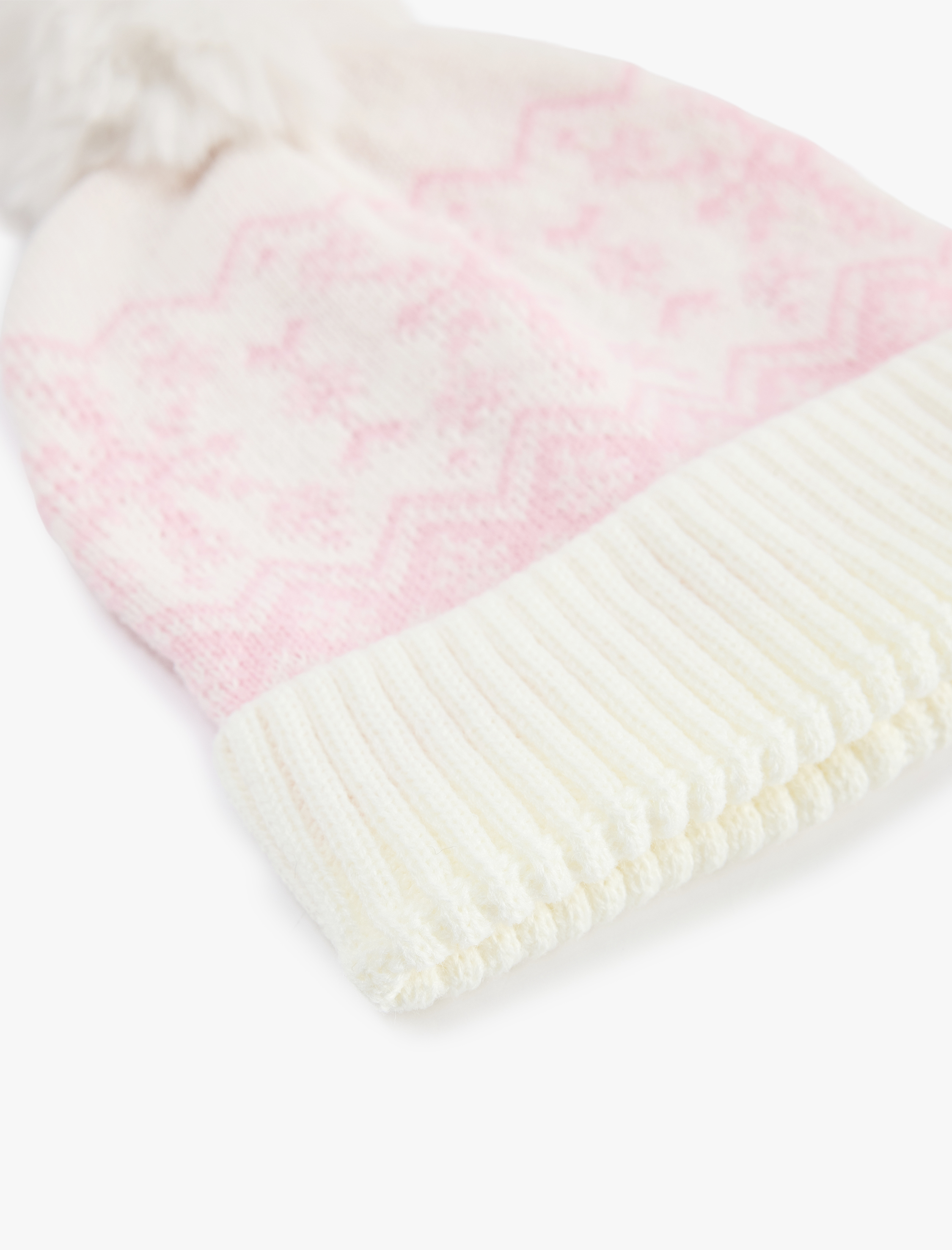  Kız Bebek Ponponlu Kar Desenli Triko Bere