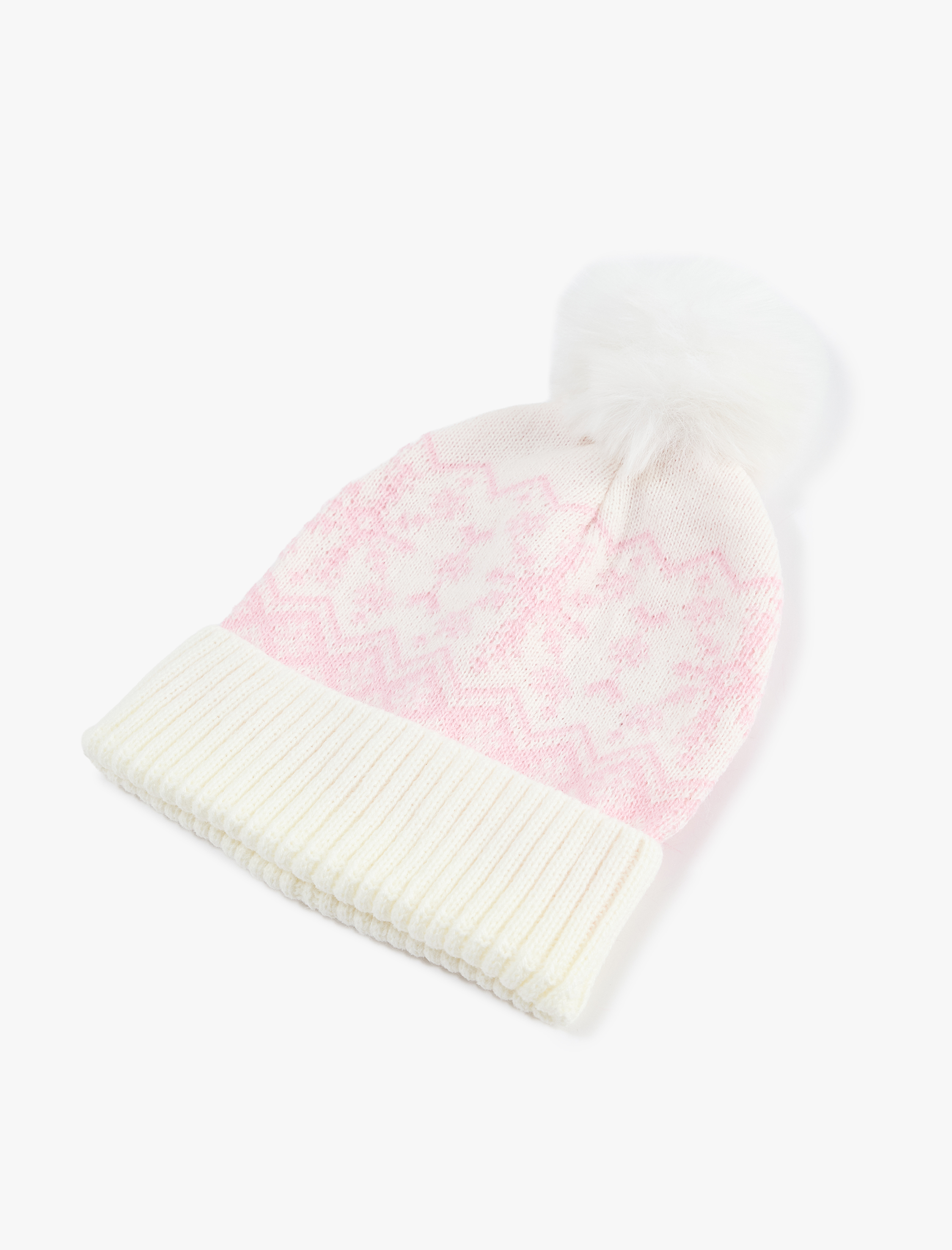  Kız Bebek Ponponlu Kar Desenli Triko Bere