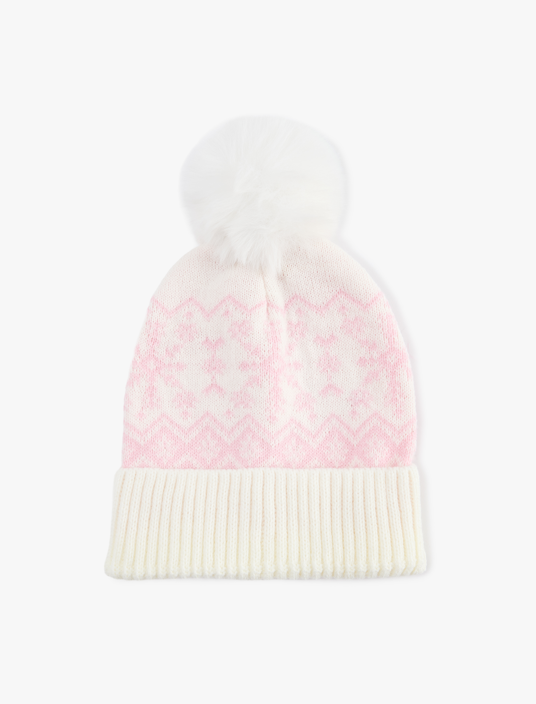  Kız Bebek Ponponlu Kar Desenli Triko Bere