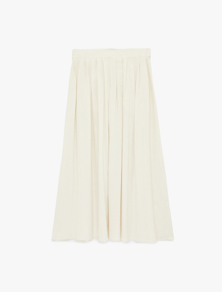  Keten Karışımlı Pileli Uzun Kloş Etek