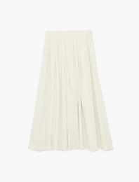 Keten Karışımlı Pileli Uzun Kloş Etek