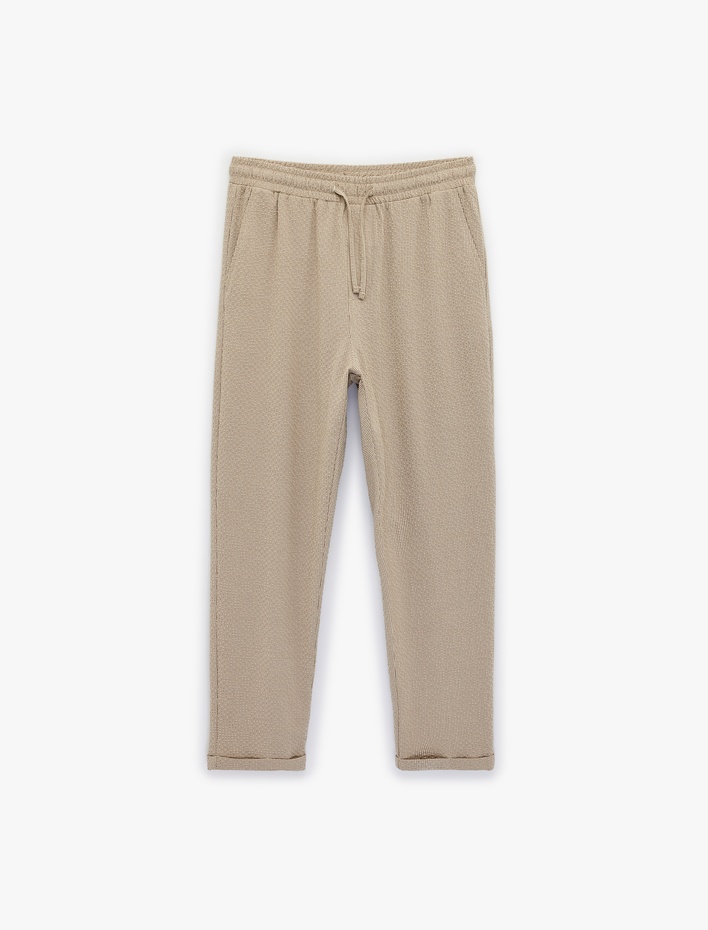  Duble Paça Cepli Viskon Karışımlı Beli Bağcıklı Pantolon
