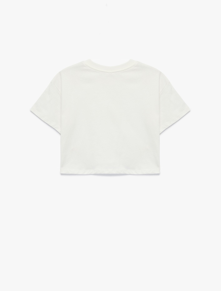 Kız Çocuk Pamuklu Kısa Kollu Bisiklet Yaka Fiyonk Baskılı Tişört