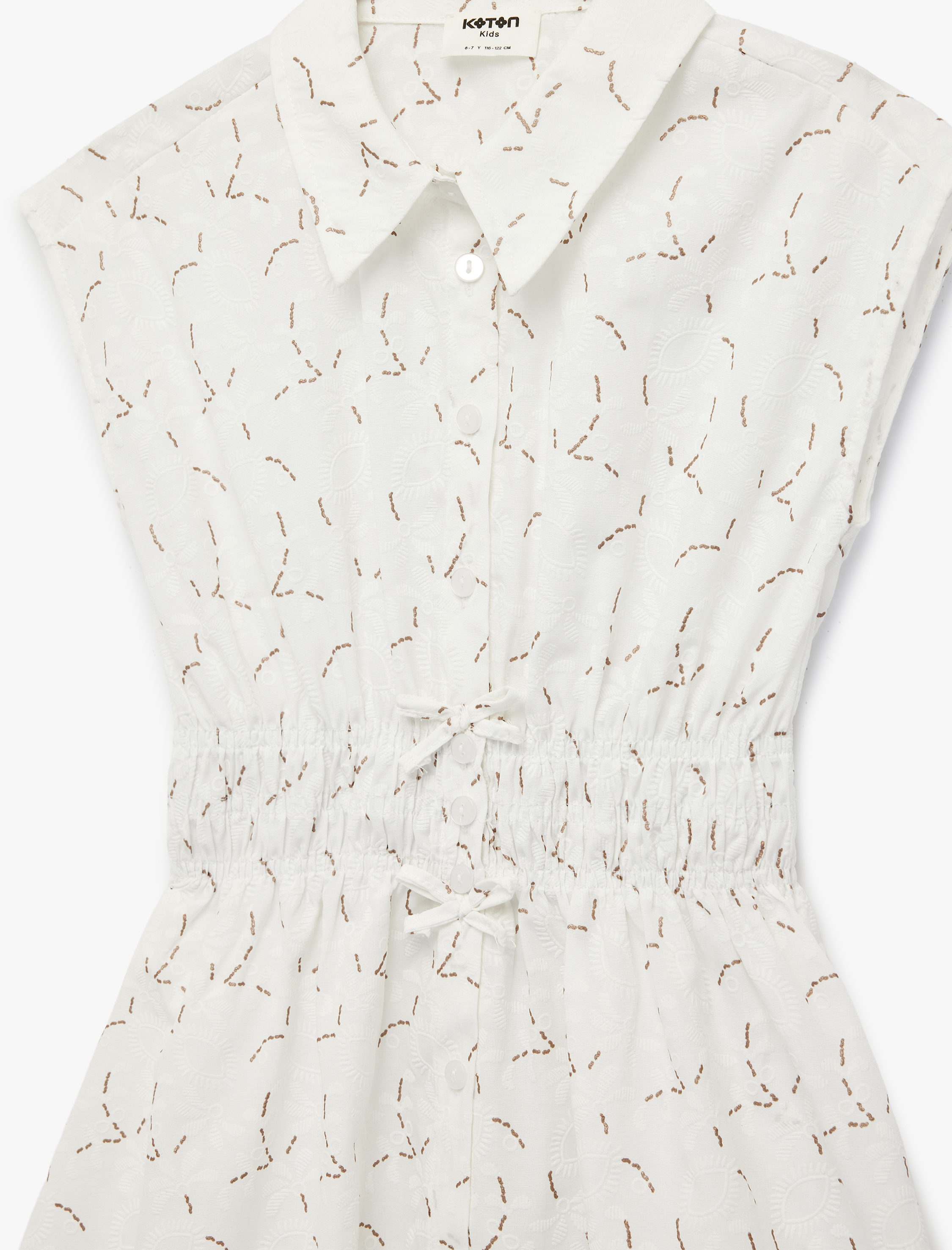  Kız Çocuk A Kesim Kolsuz Desenli Gömlek Yaka Midi Elbise