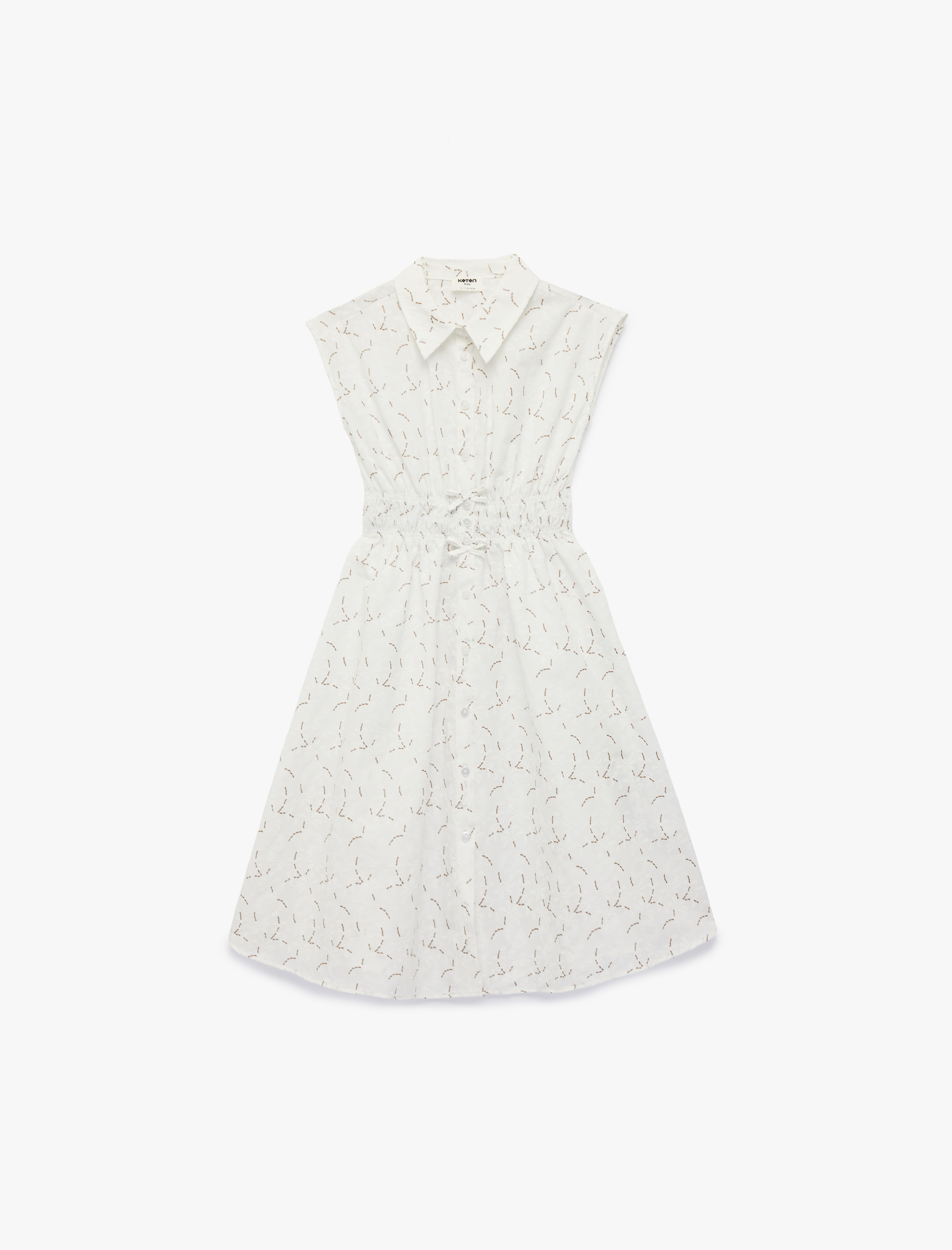  Kız Çocuk A Kesim Kolsuz Desenli Gömlek Yaka Midi Elbise