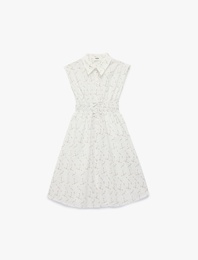 A Kesim Kolsuz Desenli Gömlek Yaka Midi Elbise