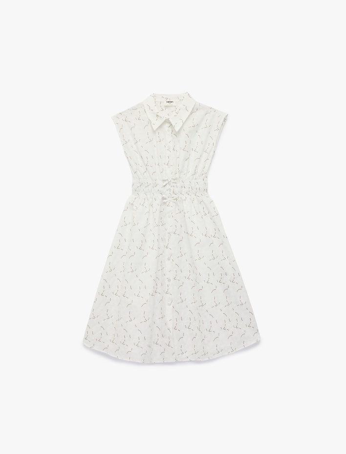 Kız Çocuk A Kesim Kolsuz Desenli Gömlek Yaka Midi Elbise