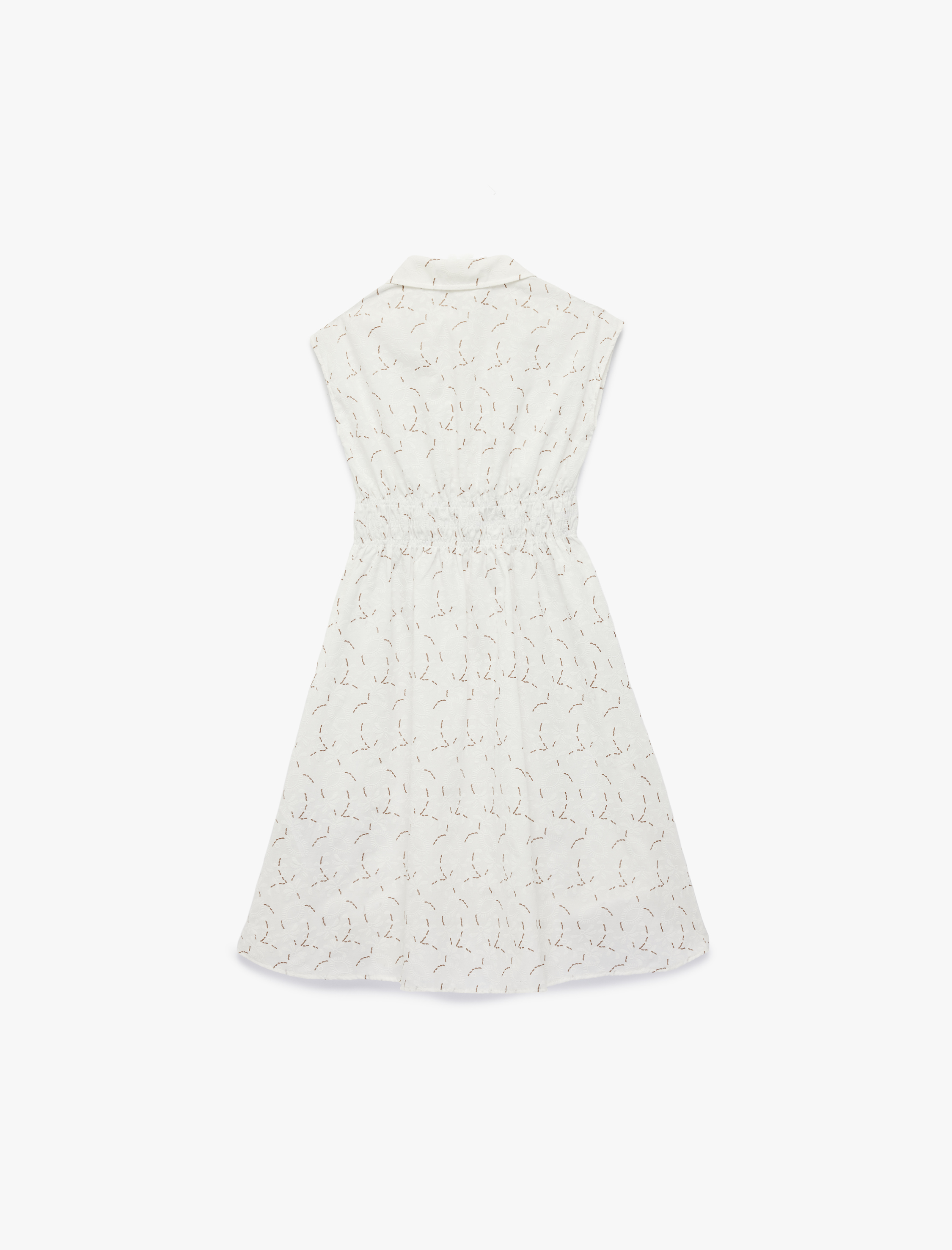  Kız Çocuk A Kesim Kolsuz Desenli Gömlek Yaka Midi Elbise