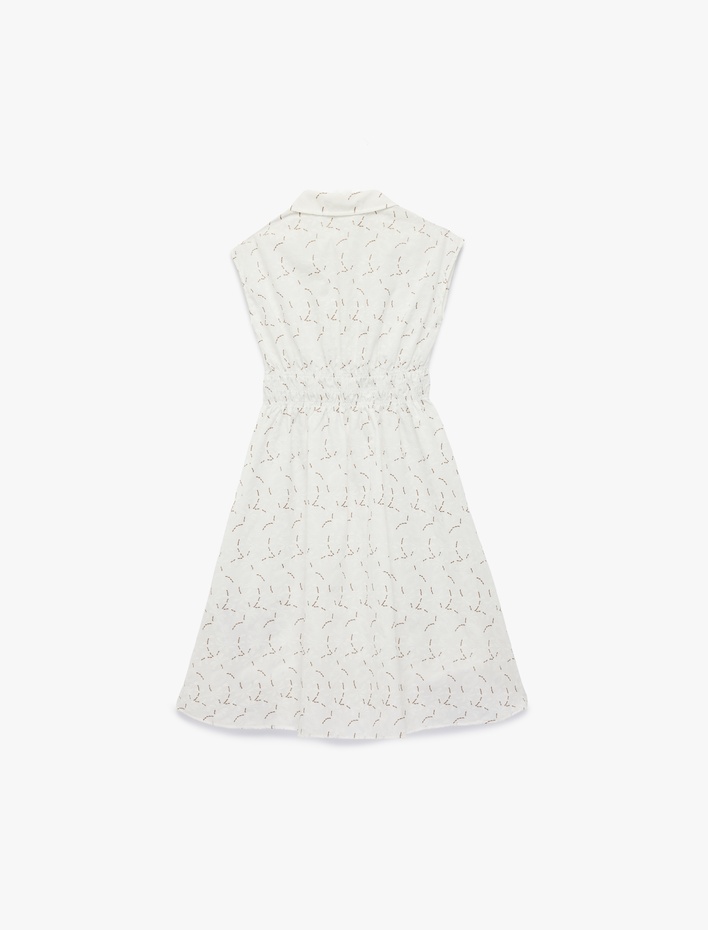 Kız Çocuk A Kesim Kolsuz Desenli Gömlek Yaka Midi Elbise