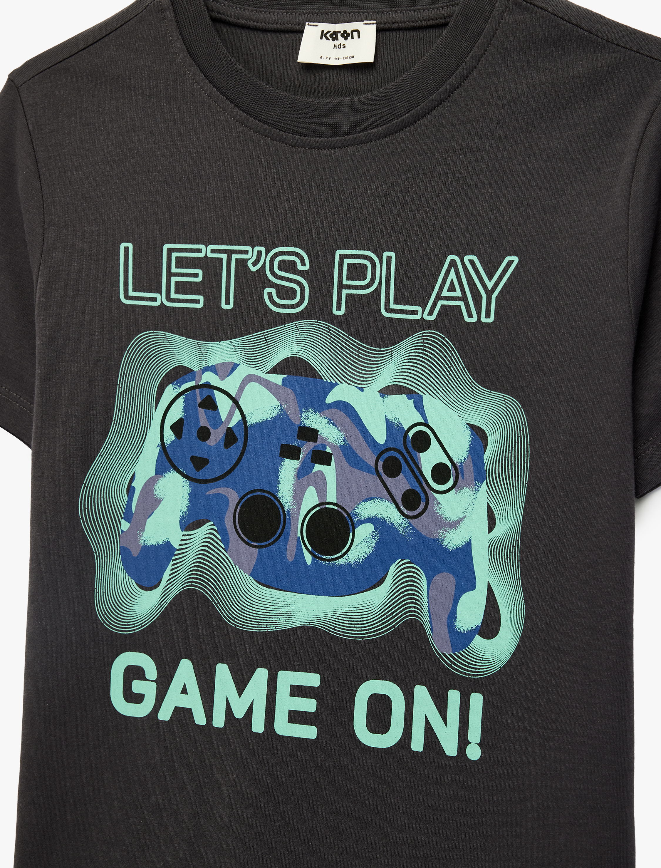  Erkek Çocuk Pamuklu Kısa Kollu Bisiklet Yaka Baskılı Tişört