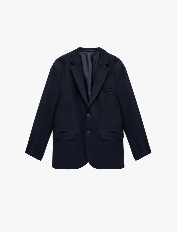  Uzun Kollu Kapaklı Cepli Düğmeli Slim Fit Mono Yaka Blazer Ceket