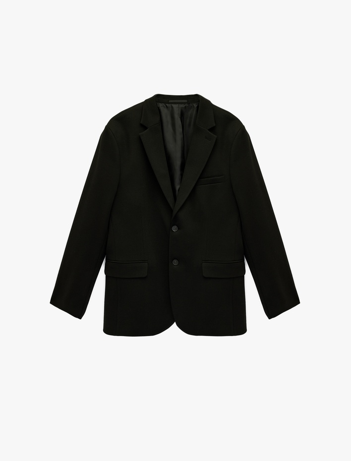  Uzun Kollu Kapaklı Cepli Düğmeli Slim Fit Mono Yaka Blazer Ceket