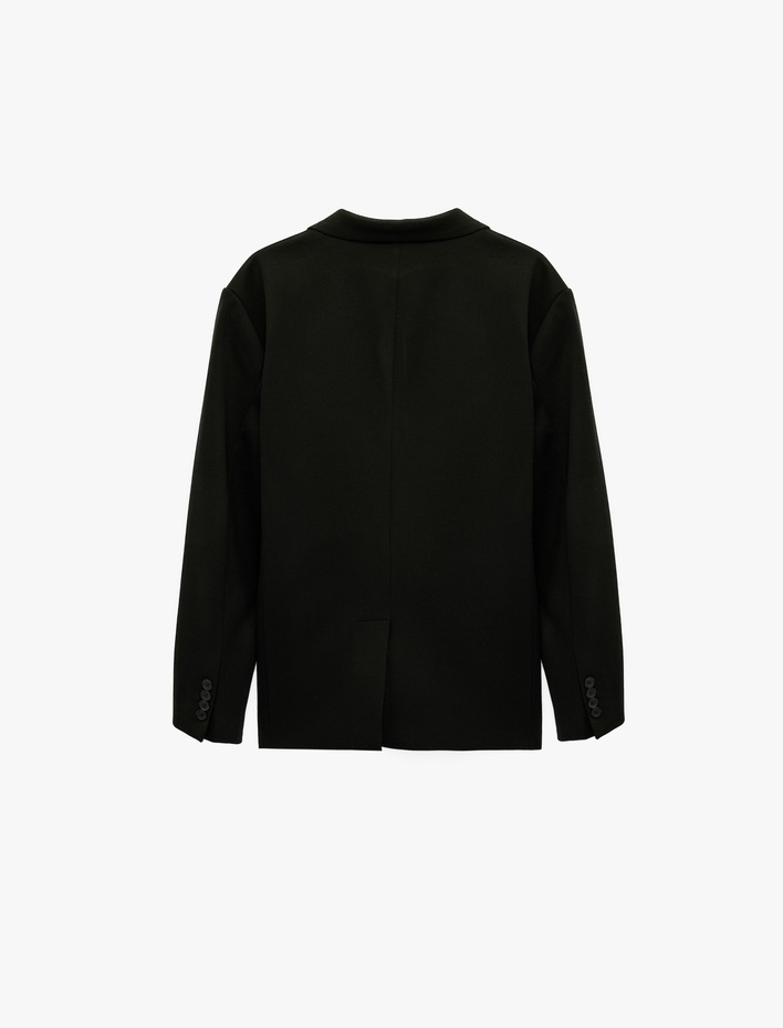  Uzun Kollu Kapaklı Cepli Düğmeli Slim Fit Mono Yaka Blazer Ceket