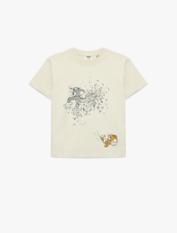 Lisanslı Tom ve Jerry Baskılı Kısa Kollu Bisiklet Yaka Pamuklu Tişört