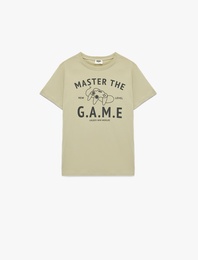 Bisiklet Yaka Kısa Kollu Baskılı Pamuklu Tişört