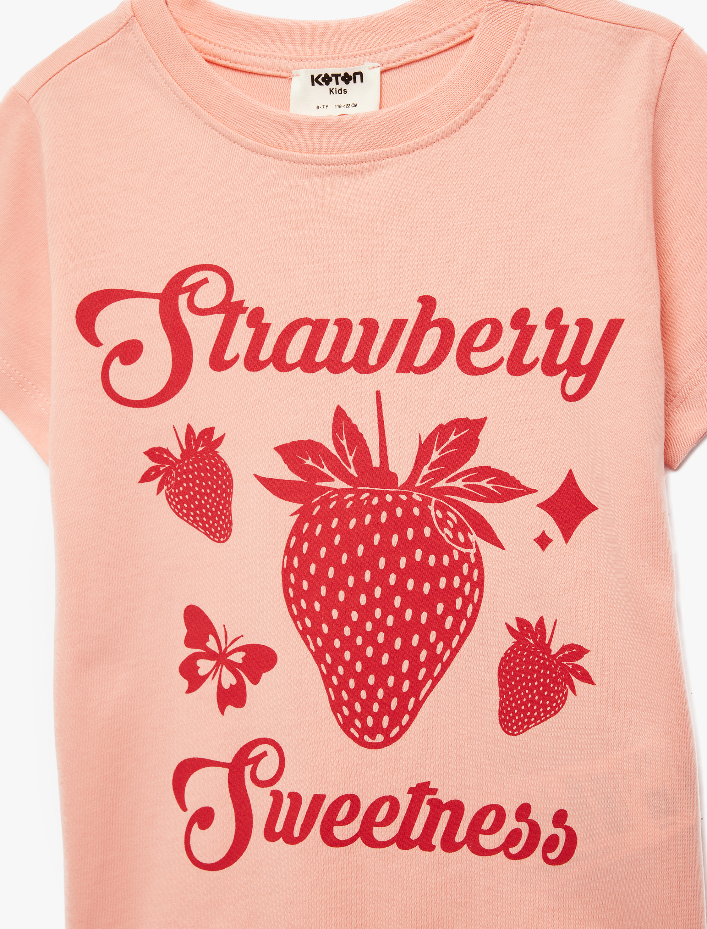  Kız Çocuk Çilek Baskılı Kısa Kollu Bisiklet Yaka Pamuklu Tişört