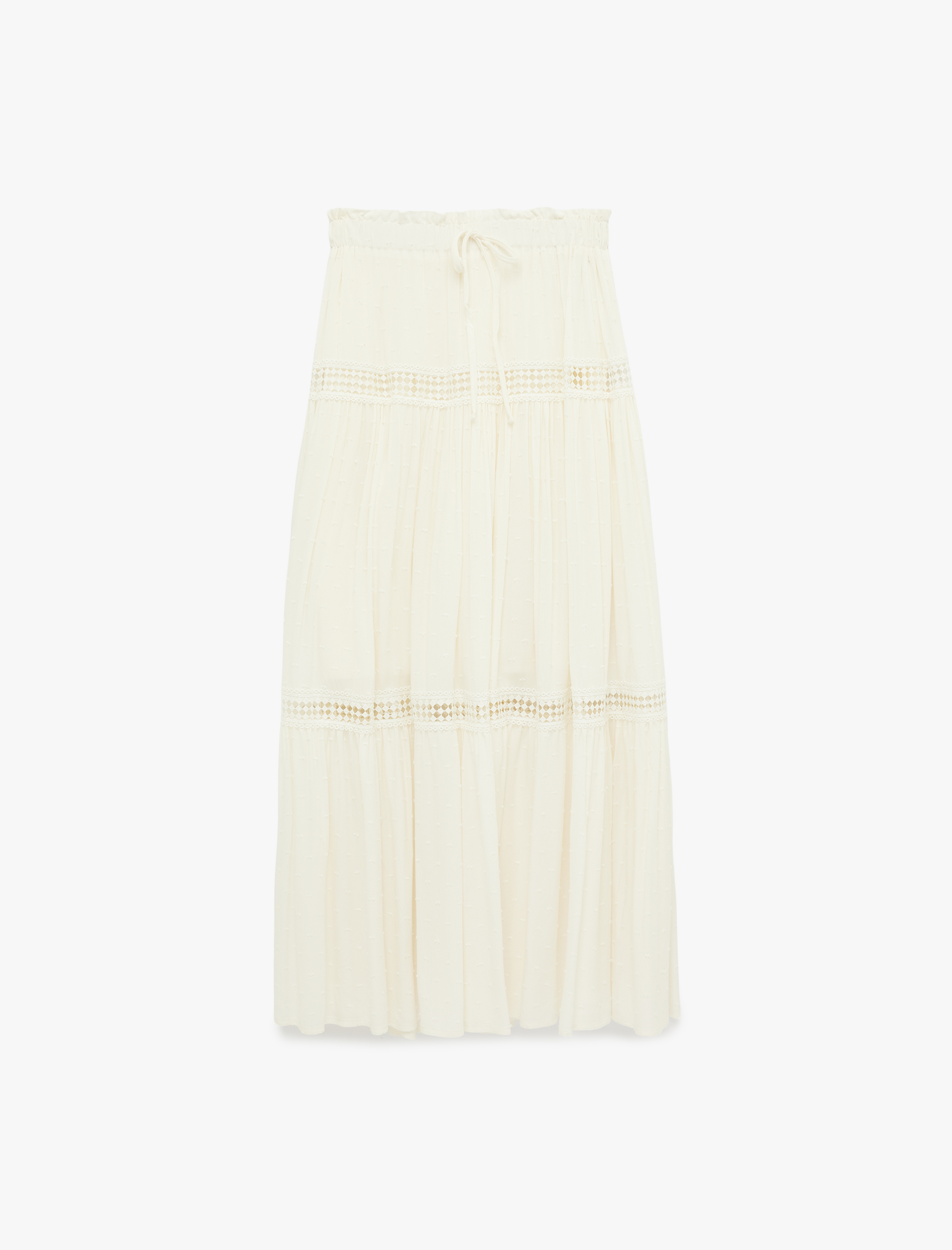   Rahat Kalıp Viskon Bağcık Detaylı Midi Boy Kloş Etek