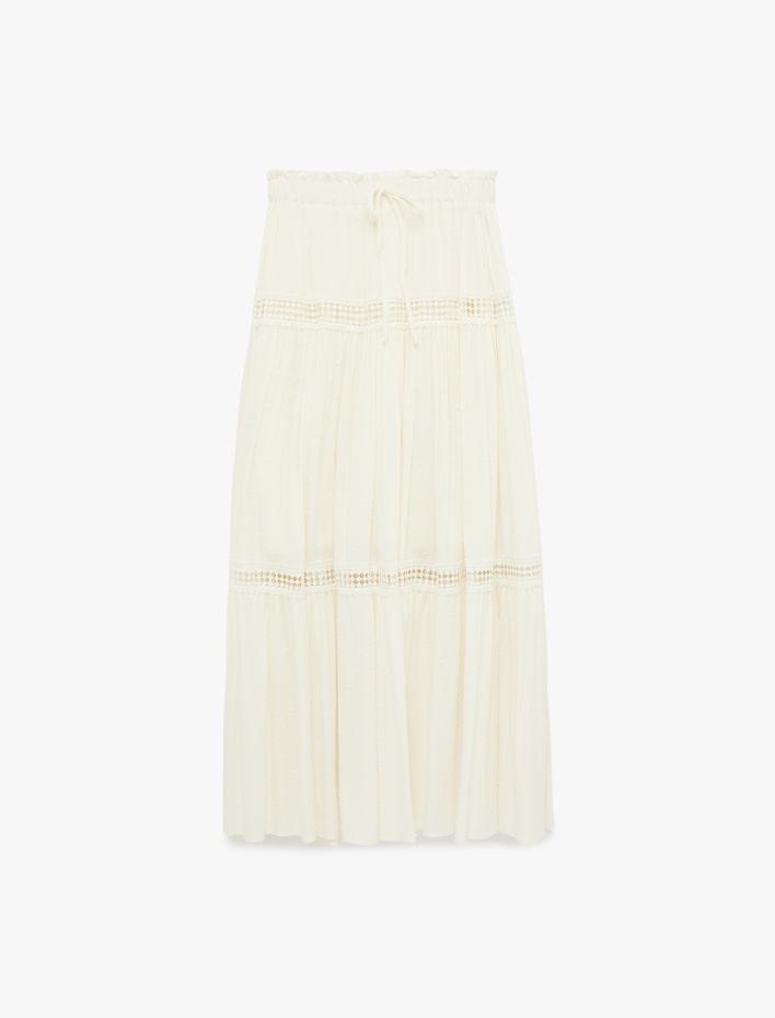  Rahat Kalıp Viskon Bağcık Detaylı Midi Boy Kloş Etek