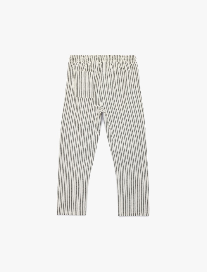 Erkek Çocuk Pamuklu Beli Bağcıklı Rahat Kesim Çizgili Pantolon