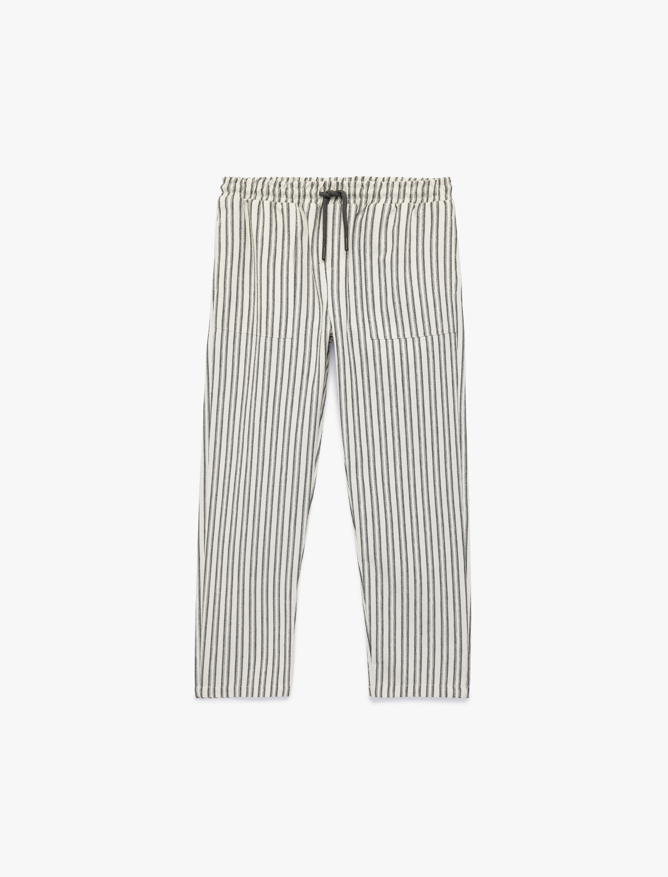  Erkek Çocuk Pamuklu Beli Bağcıklı Rahat Kesim Çizgili Pantolon